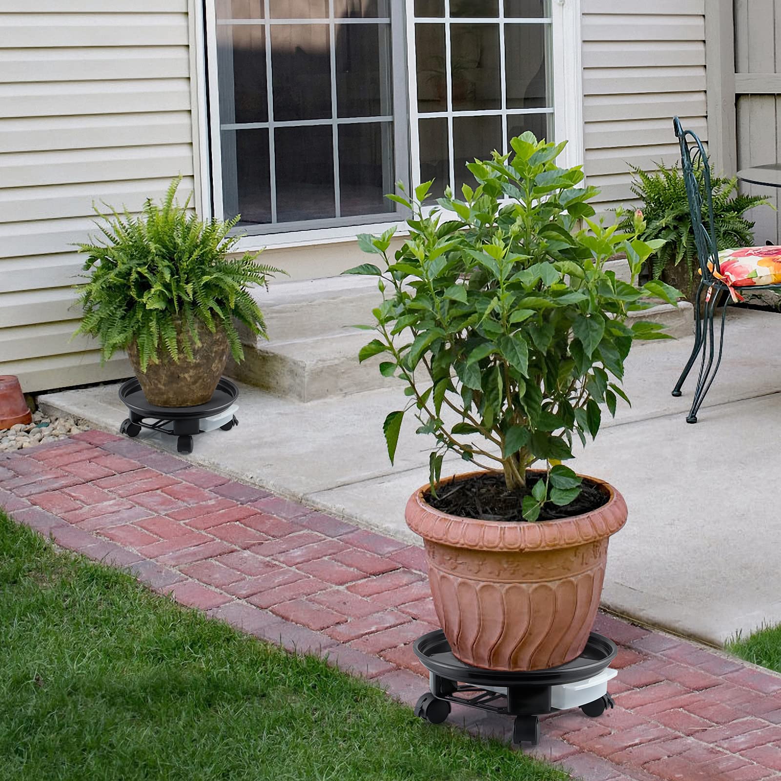 Skelang Macetero con Ruedas 33 cm, Soporte con Ruedas para Plantas, Carro para Plantas con contenedor de Agua para jardín, Patio, Patio, Sala de Estar, Capacidad de Carga 30 kg, Negro