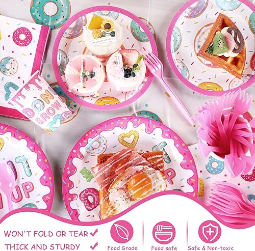 Miniatura 4 de Tiamon 171 piezas de decoraciones de fiesta de donas de Candyland para 24 invitados, decoraciones de fiesta temática de caramelos, incluye platos,