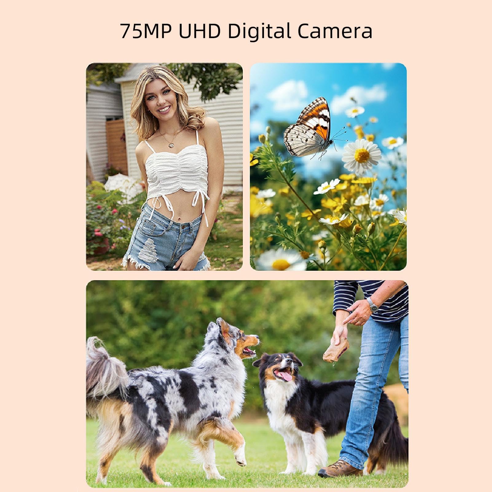 Bewinner Fotocamera Digitale 5K per Video Fotografici, Videocamere Wi-Fi da 75 MP per Vlogging su YouTube, Videocamere con Messa a Fuoco Automatica UHD, Schermo Orientabile a 180° da 3
