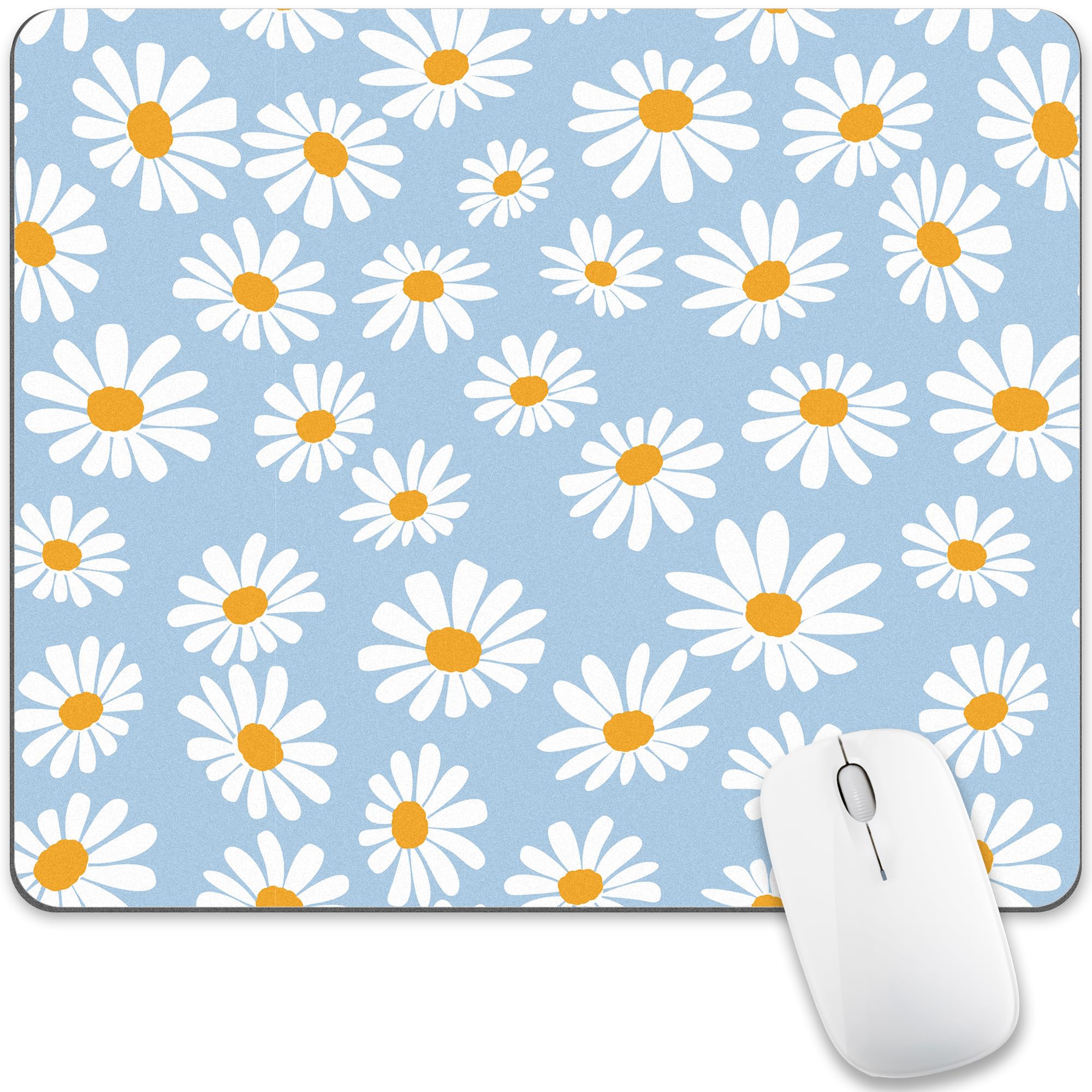 Light Blue Daisy Flower Mouse Pad Travel Cute Mousepad Pretty Floral Desk Mat Square Art Aesthetic Nature Plant
