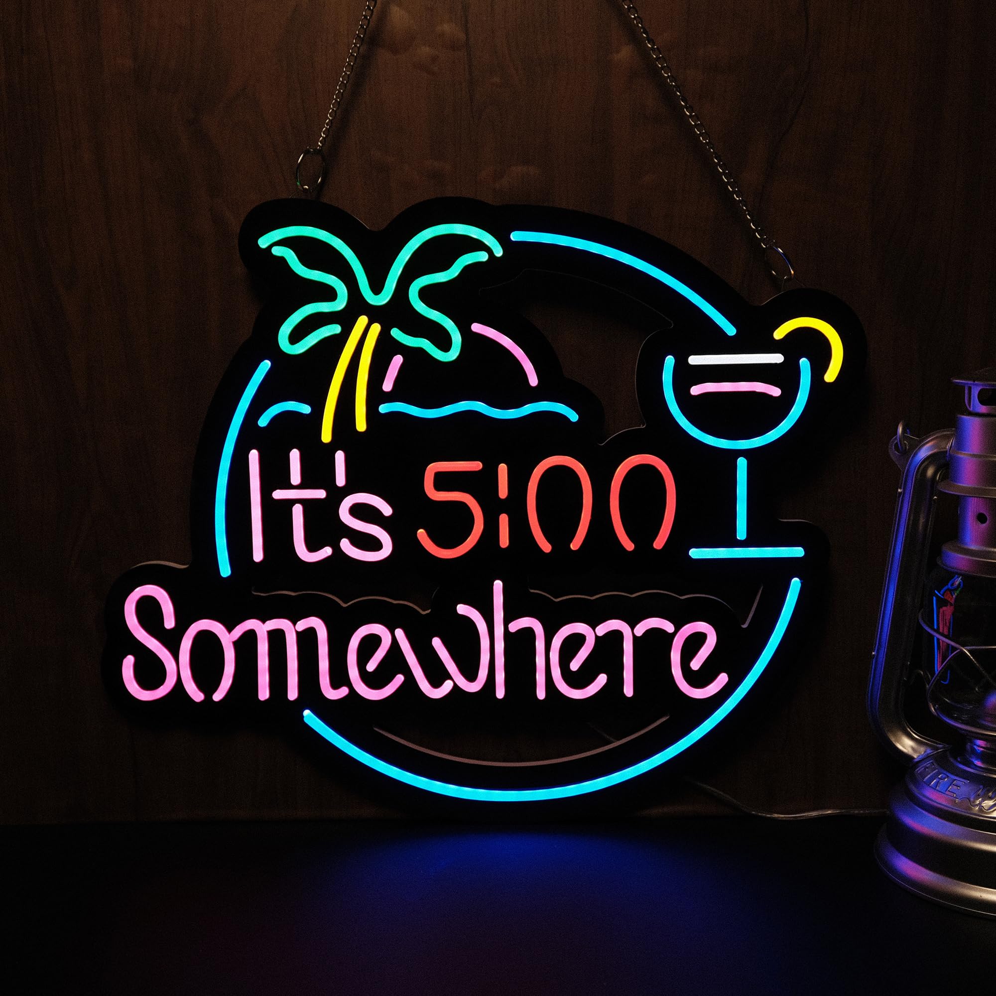 It's 5:00 Some Where & Palm LED Neon Sign Art Wall Lights for Bar Club Bedroom Windows Glass Hotel Pub Cafe Wedding Birthday Party Gifts
