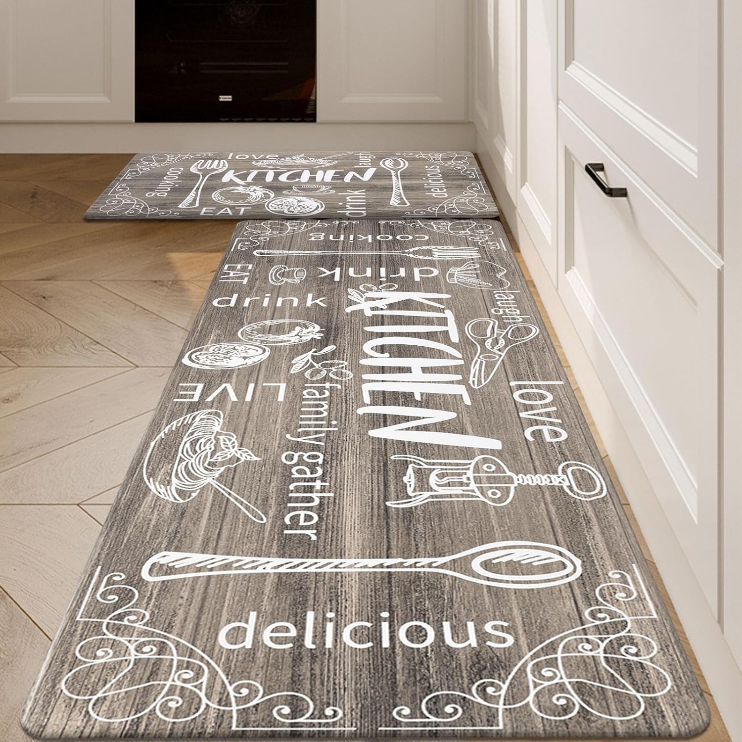 HEBE Anti Fatigue Kitchen Rug Set of 2 Non Slip Cushioned Kitchen Mats for Floor Waterproof Comfort Kitchen Rugs and Mats Farmhouse Chef Mats Floor Carpet for Sink,Laundry Room