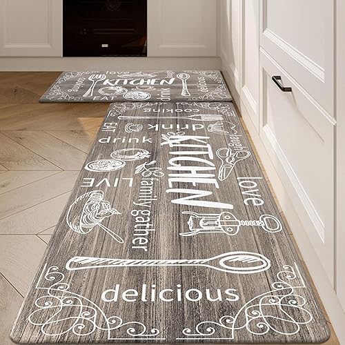 Miniatura 71 de HEBE - Juego de 2 alfombrillas de cocina antifatiga, impermeables, antideslizantes, cómodas, resistentes, de pie, de espuma de PVC, acolchadas, 17 x