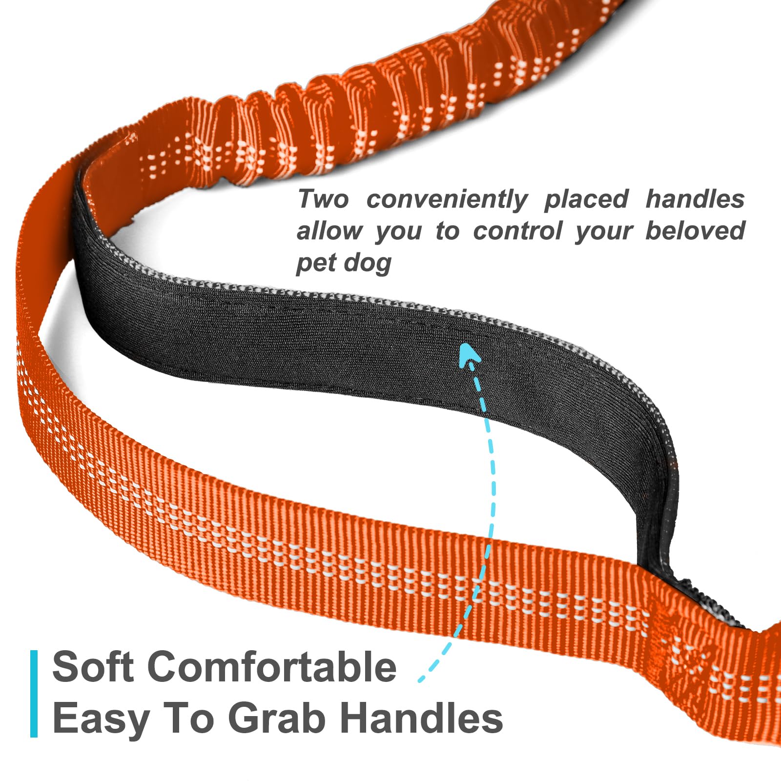 Hands Free Dog Leash, Adjustable Waist Leash for Dog Walking, Dual Bungee 4.2-6.7 Feet Long with Reflective Stitches for Walking Hiking Running, Fits 26"- 43" Inch Waist, Orange - image 5