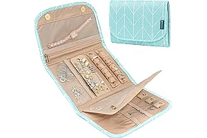 PAVILIA Small Foldable Chevron Teal Roll Up Jewelry Organizer Travel Bag