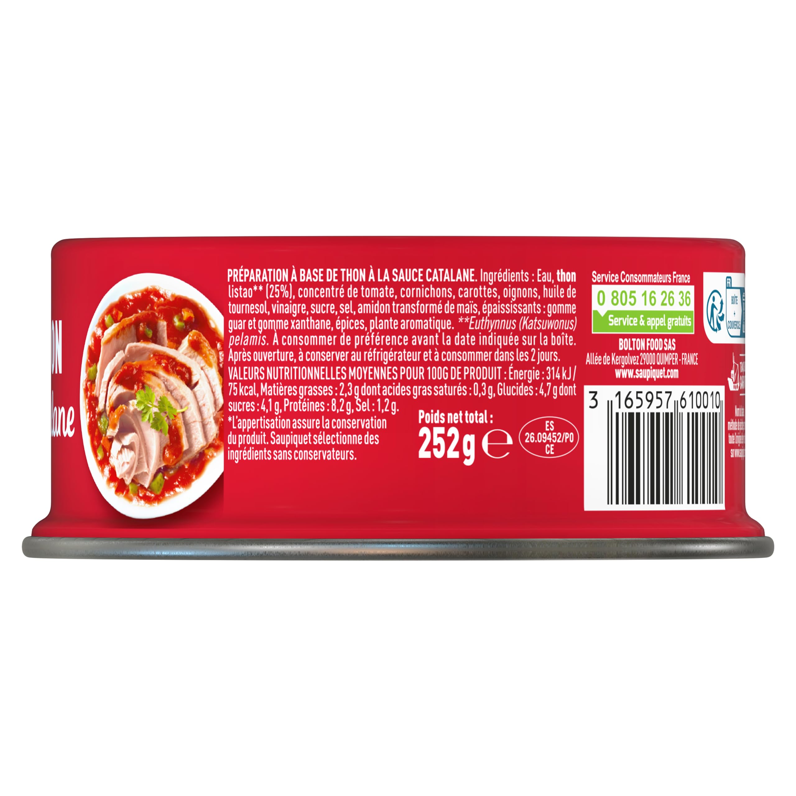 SAUPIQUET - Thon Sauce Catalane - À Consommer Chaud ou Froid - Issu d'une Pêche Traçabilité Garantie - 14 Conserves (252 g)