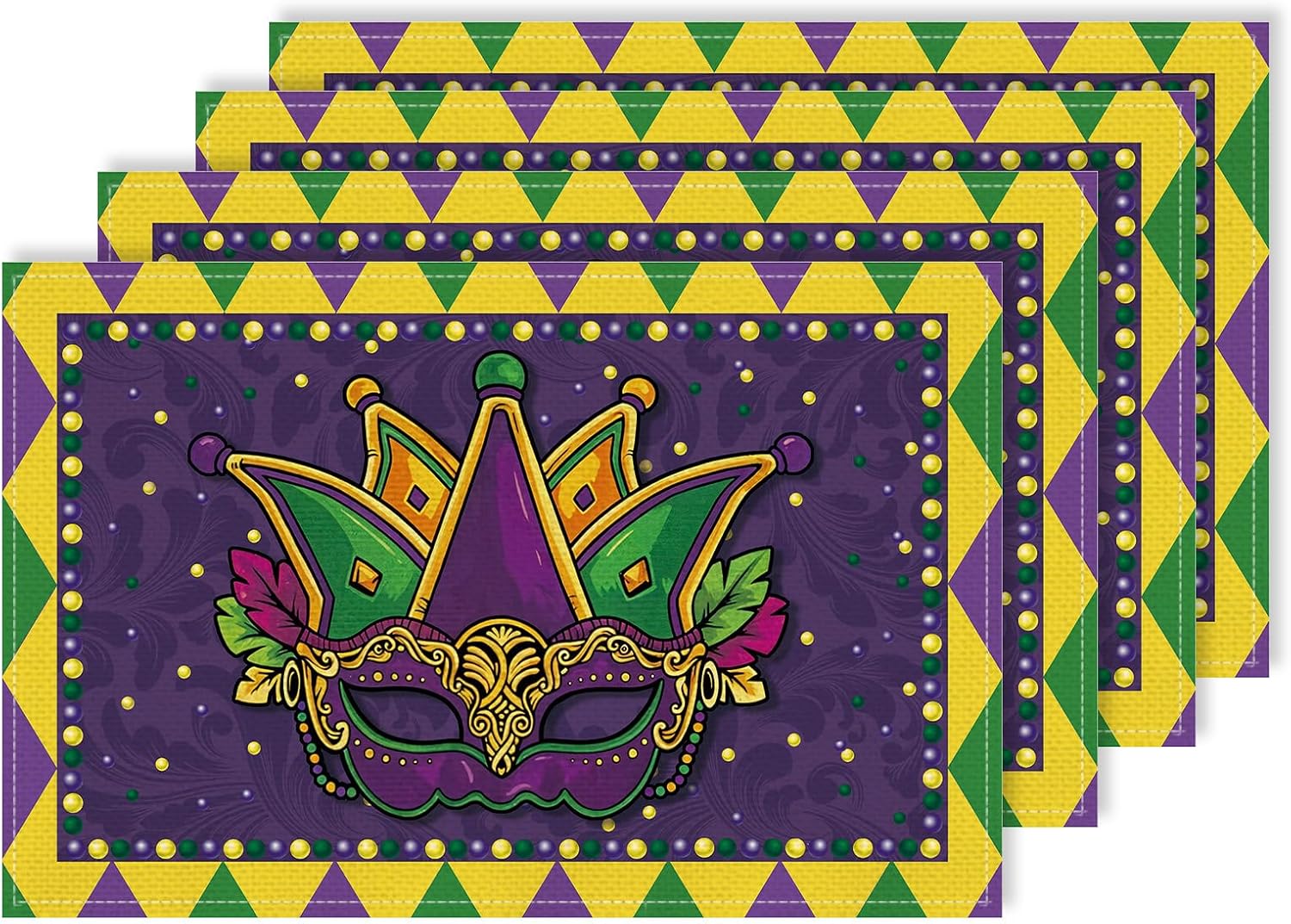 Mardi Gras Placemats Set of 4 12x18 Inch New Orleans Fat Tuesday Carnival Masks Table Mats for Home Kitchen Dining Party Outdoor Indoor Decoration CD33