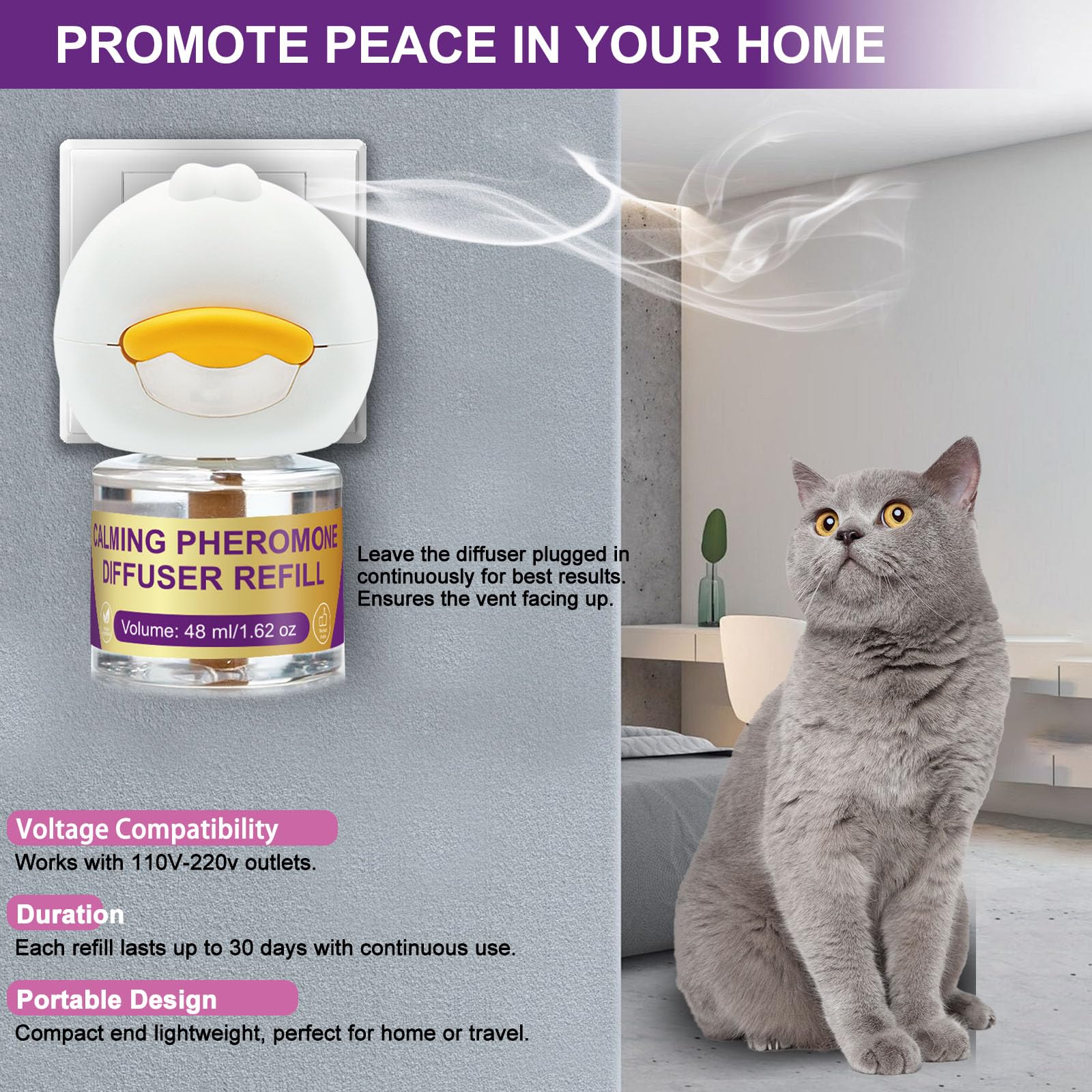 Diffuseur de Phéromones Apaisantes pour Chats + Recharge 3X48 ML - Aide à Réduire Les Confilts et Tensions Entre Chats Vivant sous Le même Toit