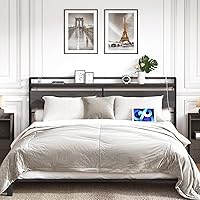 Vista 2 de HOOBRO King Size Headboard, Headboard with 2 Outlets and 4 USB Ports, Adjustable Height, Storage Rack, Sturdy and Stable, Easy Assembly, Charcoal