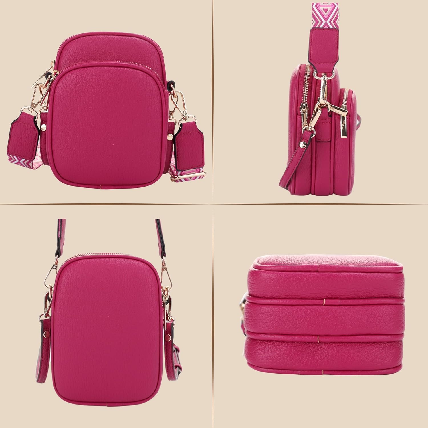 Mali+Lili Small Crossbody Bag for Women, Triple Compartment Shoulder Bag with Double Strap