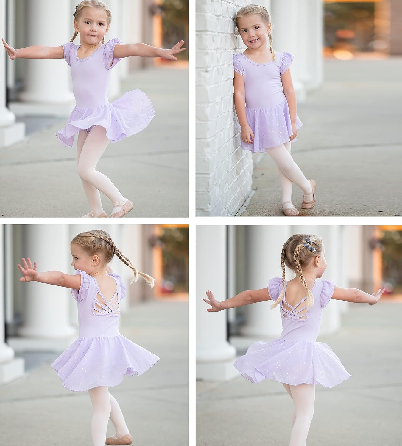 Arshiner Girls Shiny Ruffle Sleeve Ballet Leotard with Skirt Criss-Cross Back Dance Dresses - Image 4