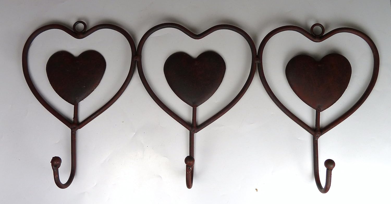 NEW TRIPLE RUSTIC HEART WALL HOOK / HANGER Amazon.co.uk DIY & Tools