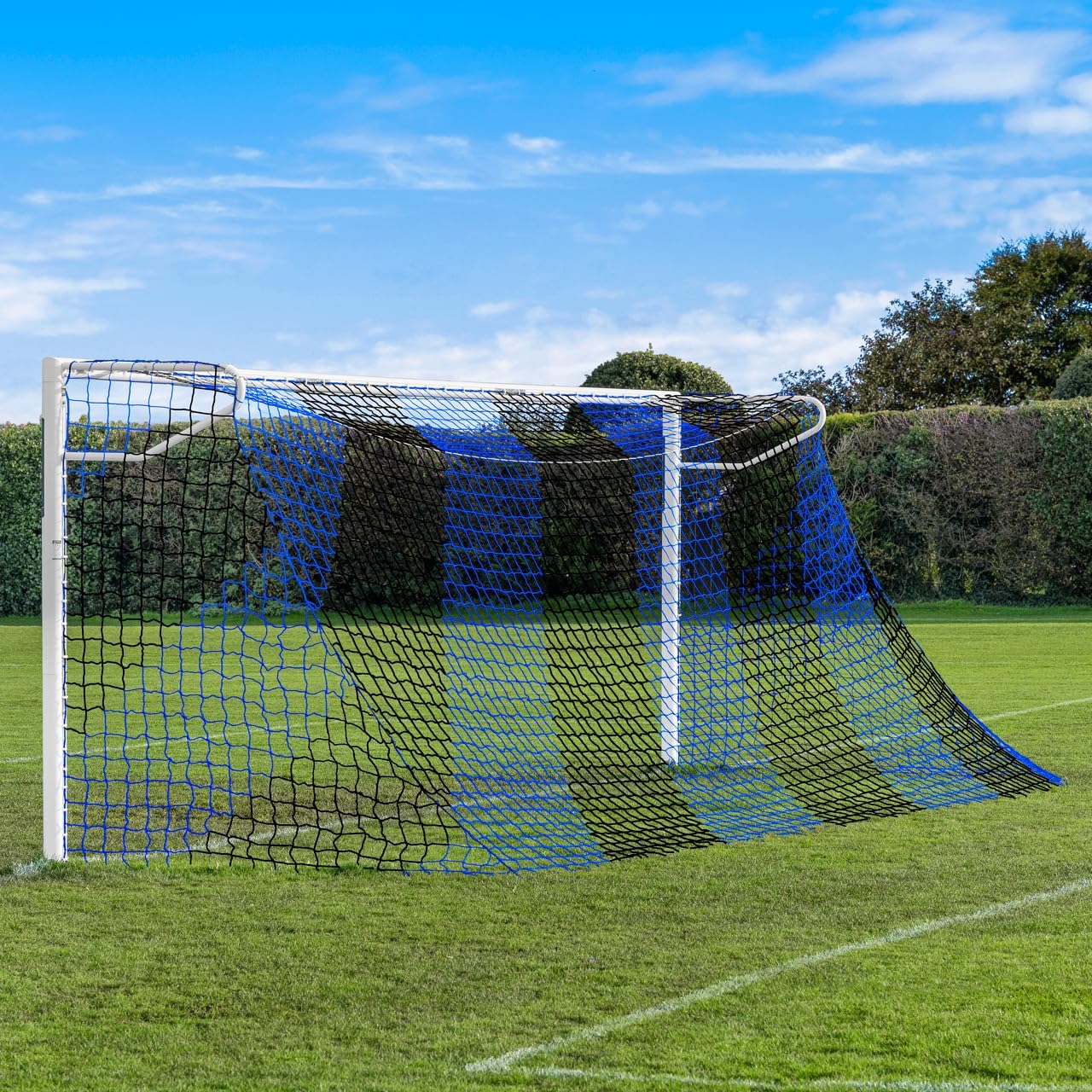 Forza Black & Blue Striped Soccer Goal Net - 24ft x 8ft Full Size Replacement Soccer Nets