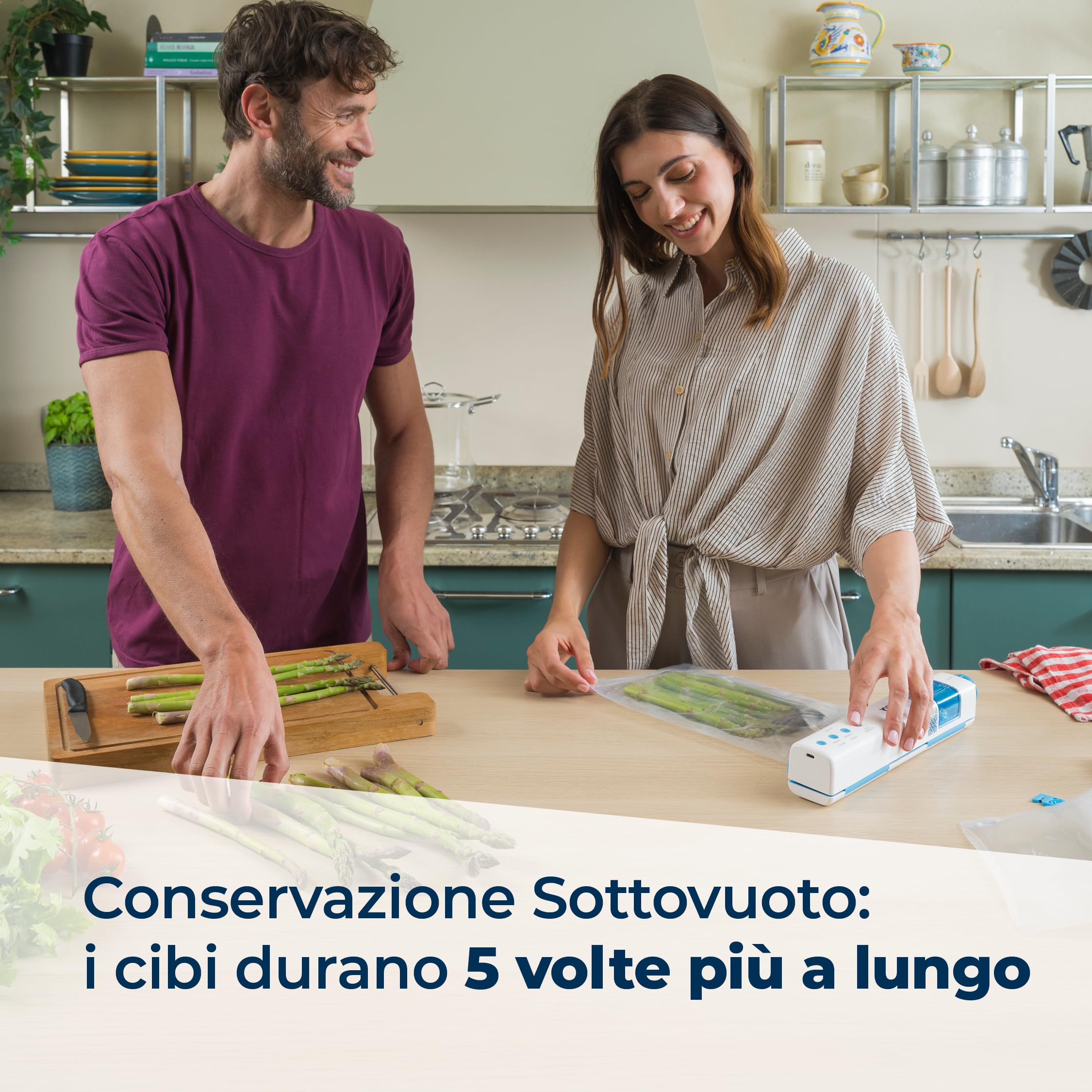 LAICA VT3206 Macchina Sottovuoto Alimenti Senza Fili - Automatica e Compatta, Ricarica USB-C - Conserva i Cibi Fino a 5 Volte Più a Lungo - Camera Raccogli Liquidi, Taglierina e Rotolo Inclusi