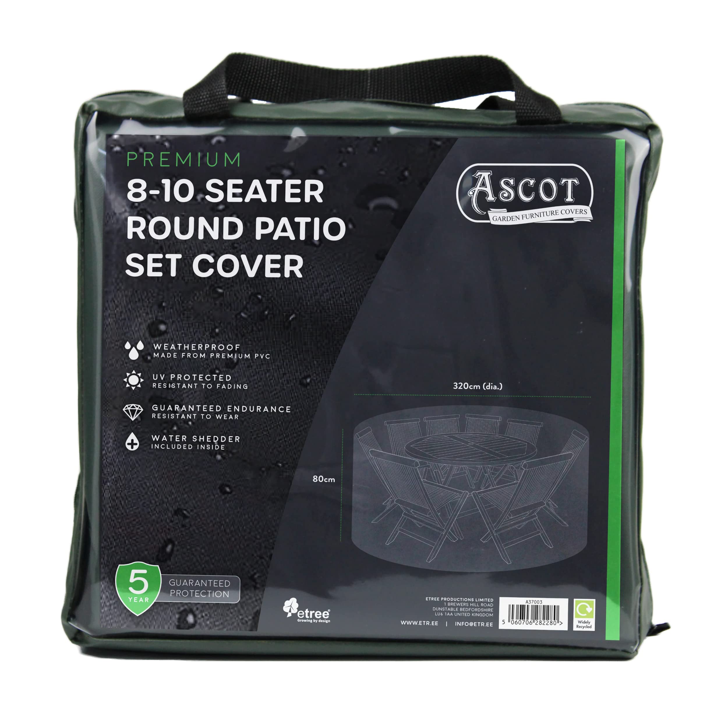 Ascot Garden Furniture Covers Green Ascot Premium Extra Large(8-10 Seater) Round Patio Set Cover - 320 (Dia.) X 80(H) Cm Garden