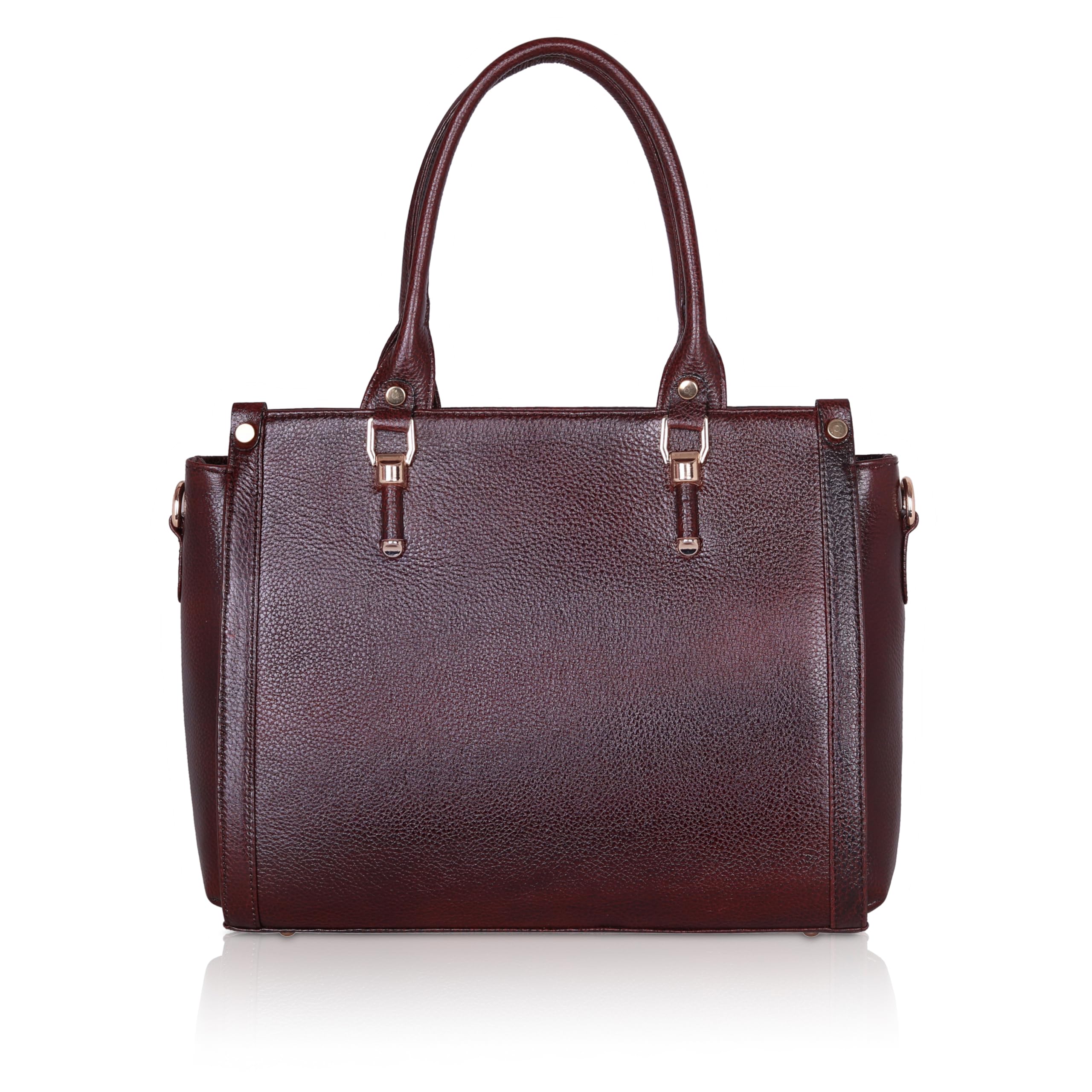 Classic Leather Tote Handbag, Double Buckle Design, Brown, Spacious-image-7