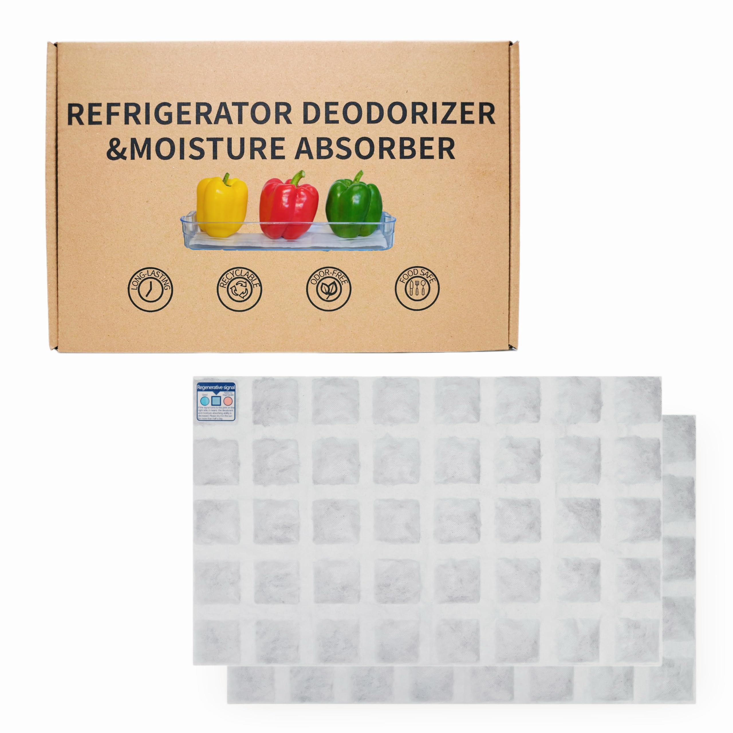 2 Pack Refrigerator Deodorizer, Outperforms Baking Soda Fridge Deodorizer, Odor Eliminator for Fridge & Freezer, Refrigerator Air Freshener And Moisture Absorbers Pad