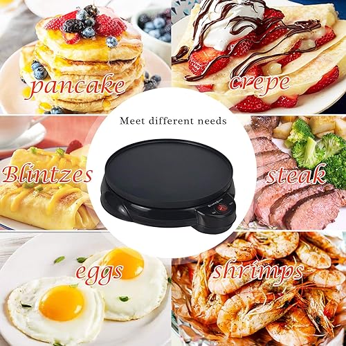Miniatura 3 de Máquina eléctrica de crepé – Sartén para crepes de 10 pulgadas, plancha de crepé, máquina antiadherente para panqueques – Fácil de limpiar e incluye