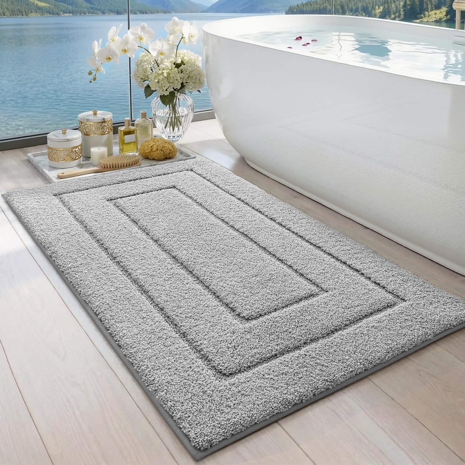 DEXI Bath Mat 60 x 110 cm, Non-Slip Bathroom Mat Machine-Washable, Ultra Soft and Water Absorbent Bath Rug for Bathroom, Tub and Shower - Light Grey-image-44