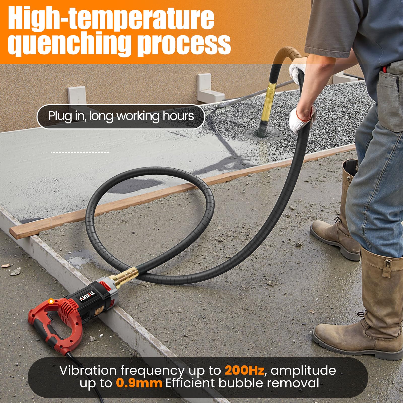 Geko WG-527 betonvibrátor, 850 W, 35 mm átmérő, 13 000 RPM, 0,8 mm
