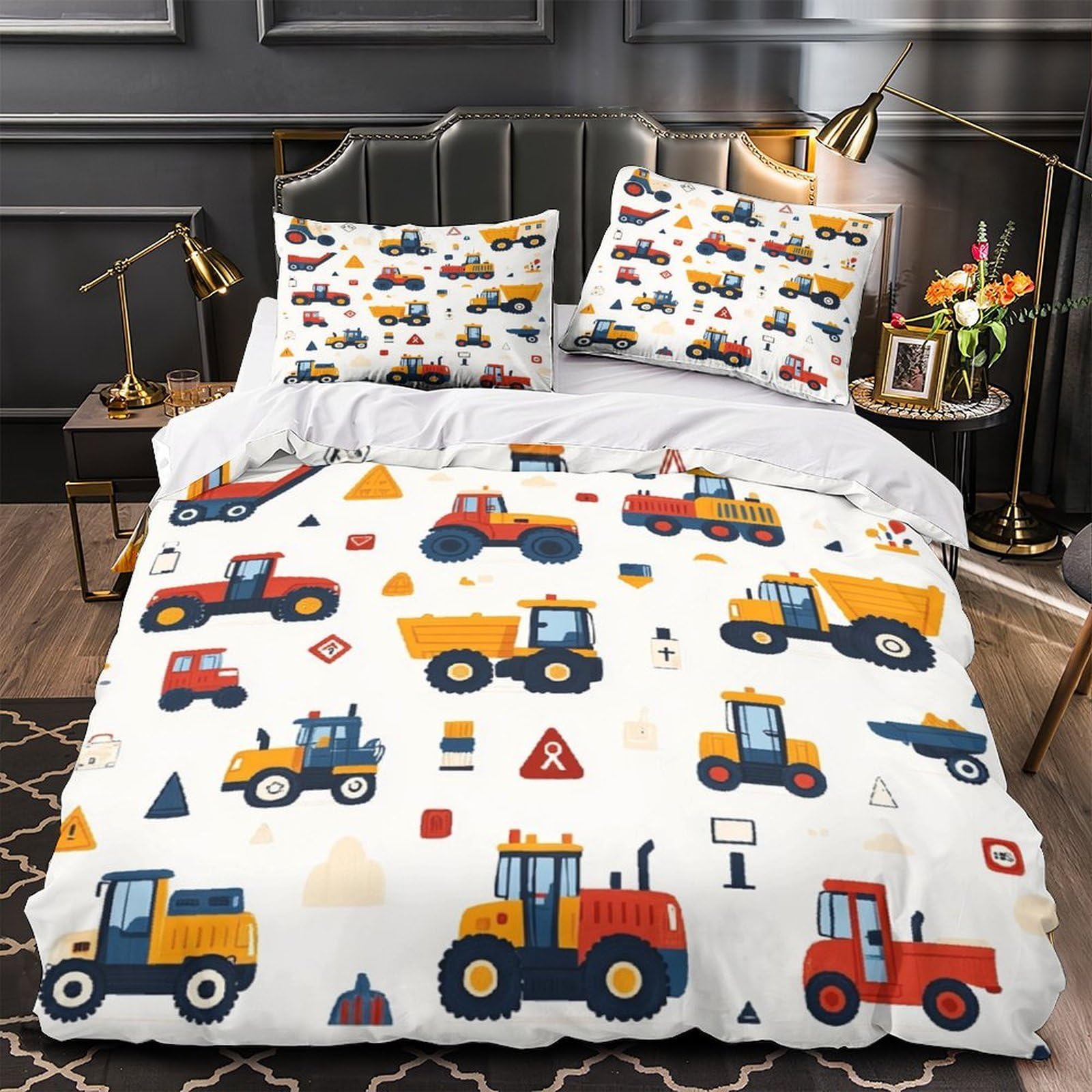 Parure de lit machines de chantier 200x200 pour chambre enfant