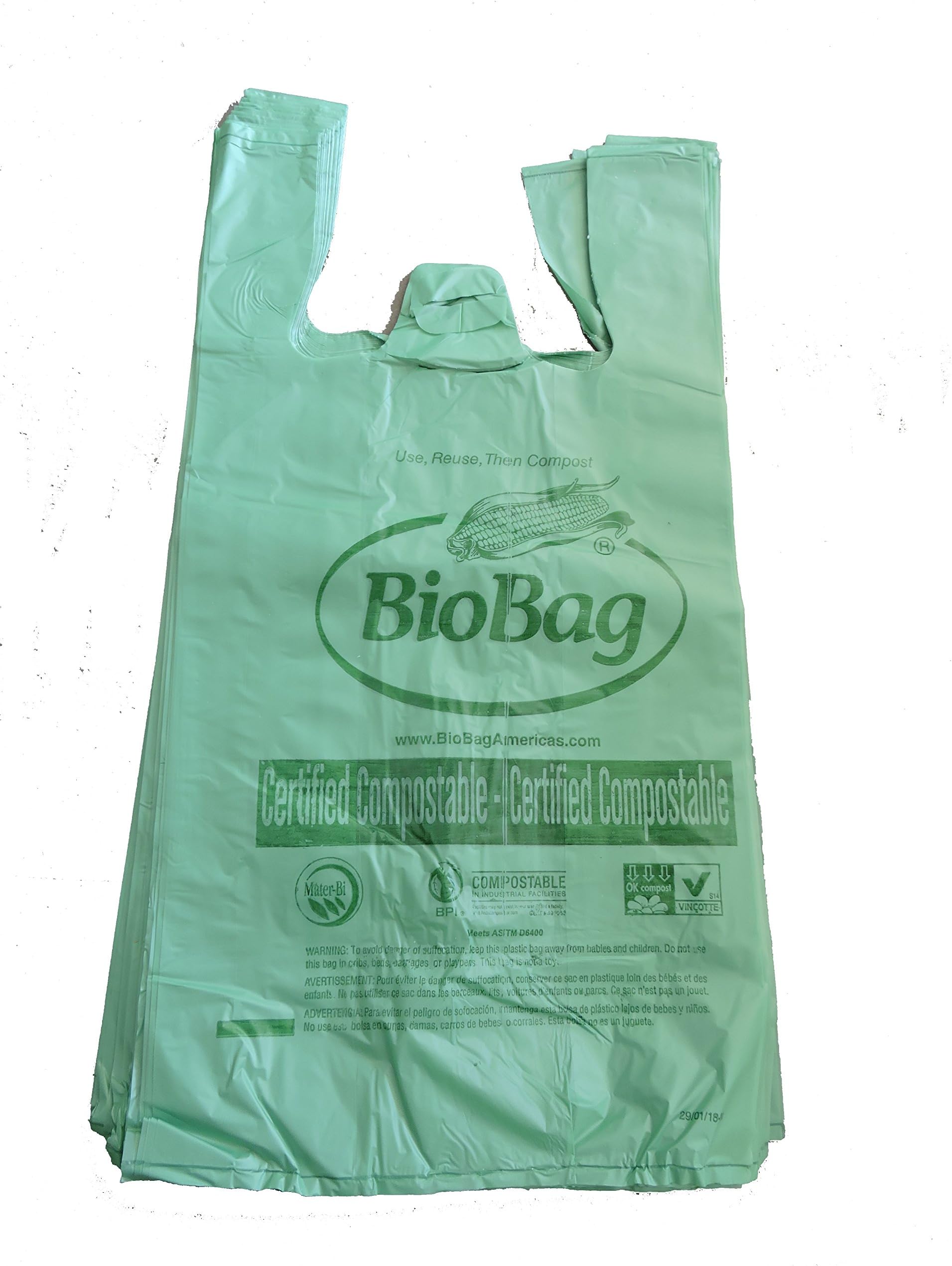 BioBagBioBag Biodegradable Bags - Compostable Bags, Regular Size T-Shirt Style (1 Bundle of 50)