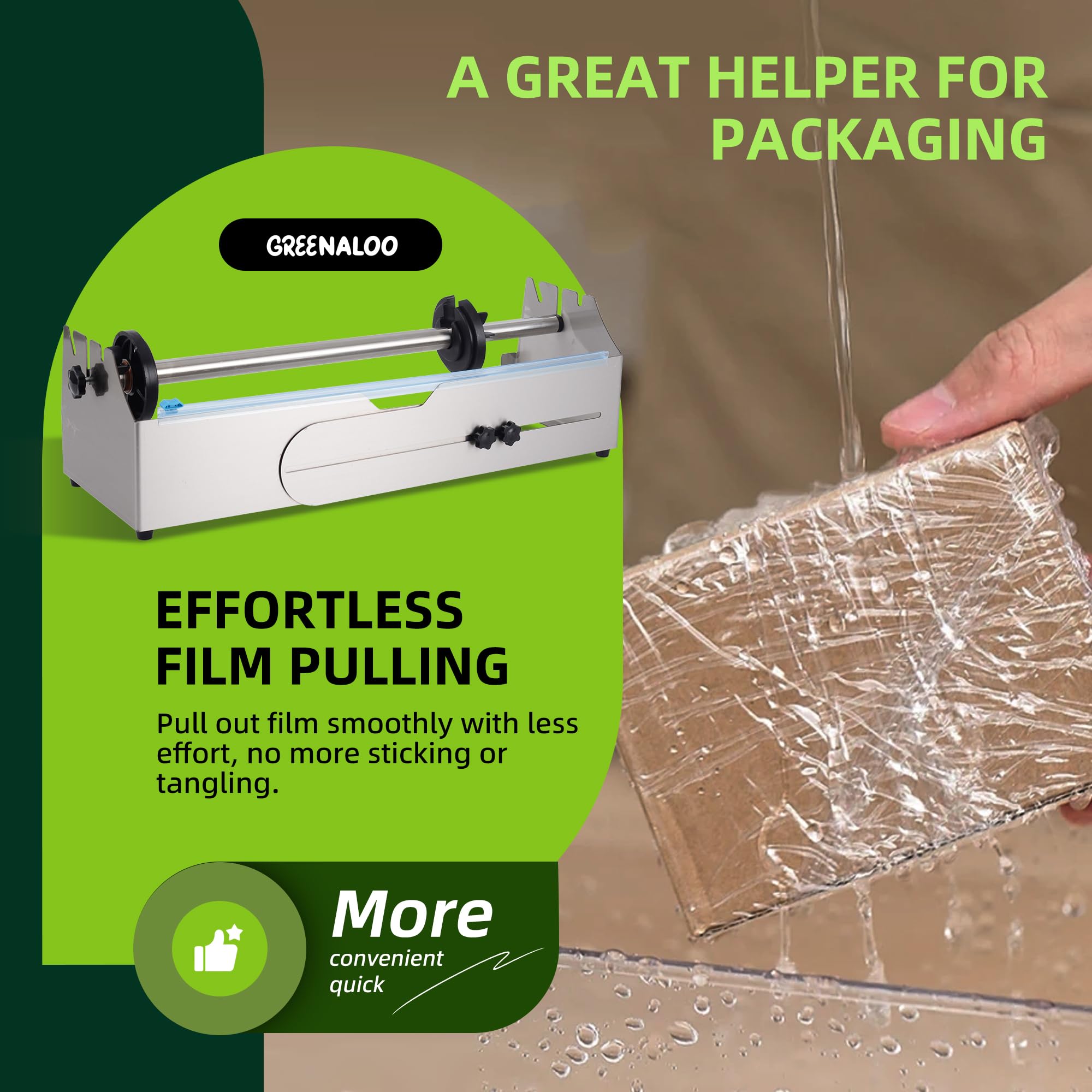 Dispensador de envoltura industrial ajustable con 3 ranuras de película, cortador de acero inoxidable para rollos de película elástica de 16 a 26 pulgadas, equipo de embalaje resistente para