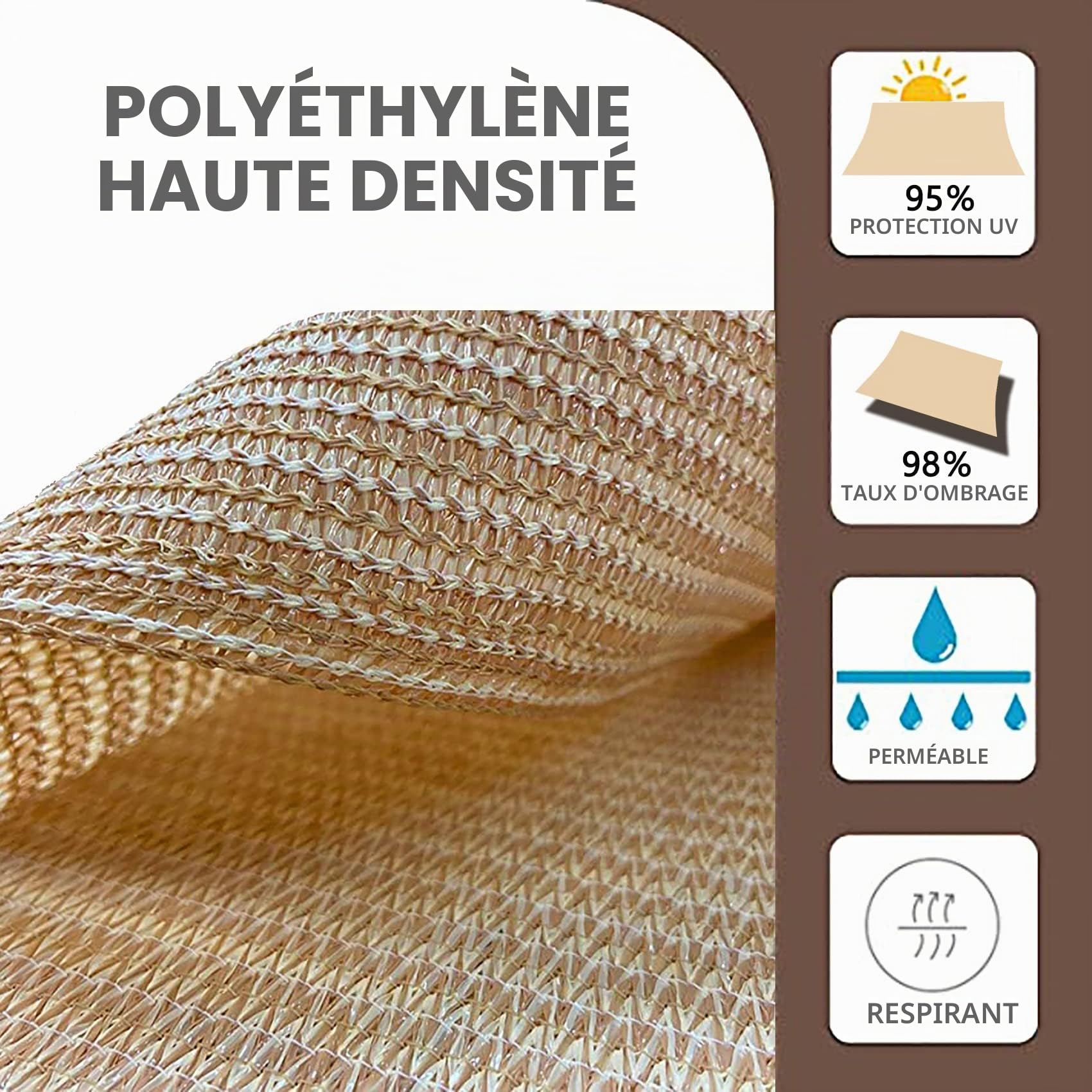 Voile d'ombrage rectangulaire Respirante 1.5 x 2.5 m Respirant Perméable Voile D'ombrage Toile D Ombrage avec Le Kit de Fixation pour Terrasse Jardin Extérieur, Couleur Crème