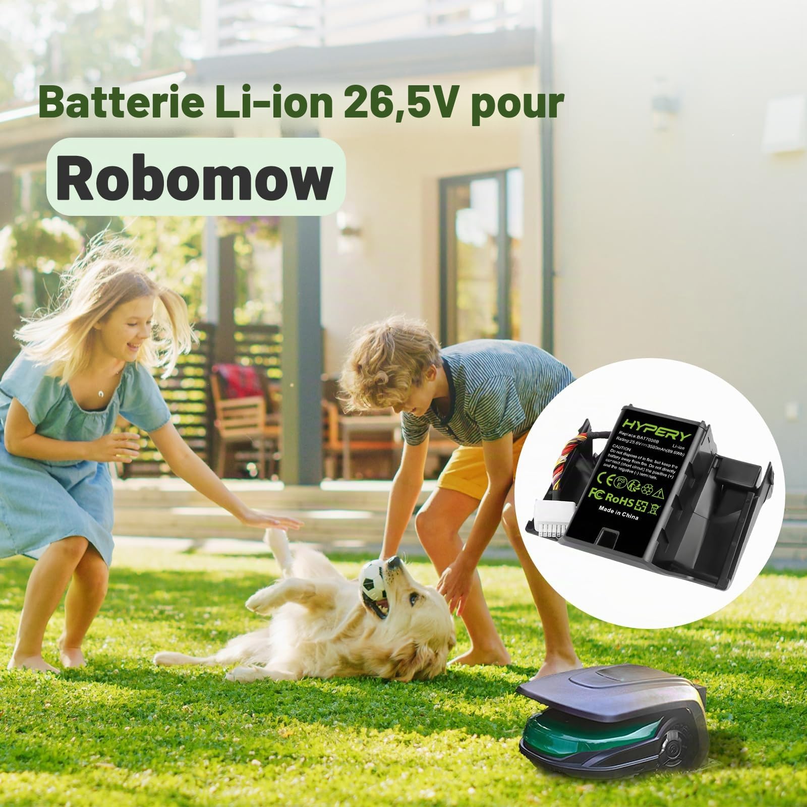 Batterie Li-ion de rechange 25,6 V 3500 mAh compatible avec Robomow Premium RC302, RC304, RC304u, RC306, RC308, RC308u, RC312, RC312u, remplace BAT7000B, MRK7005A
