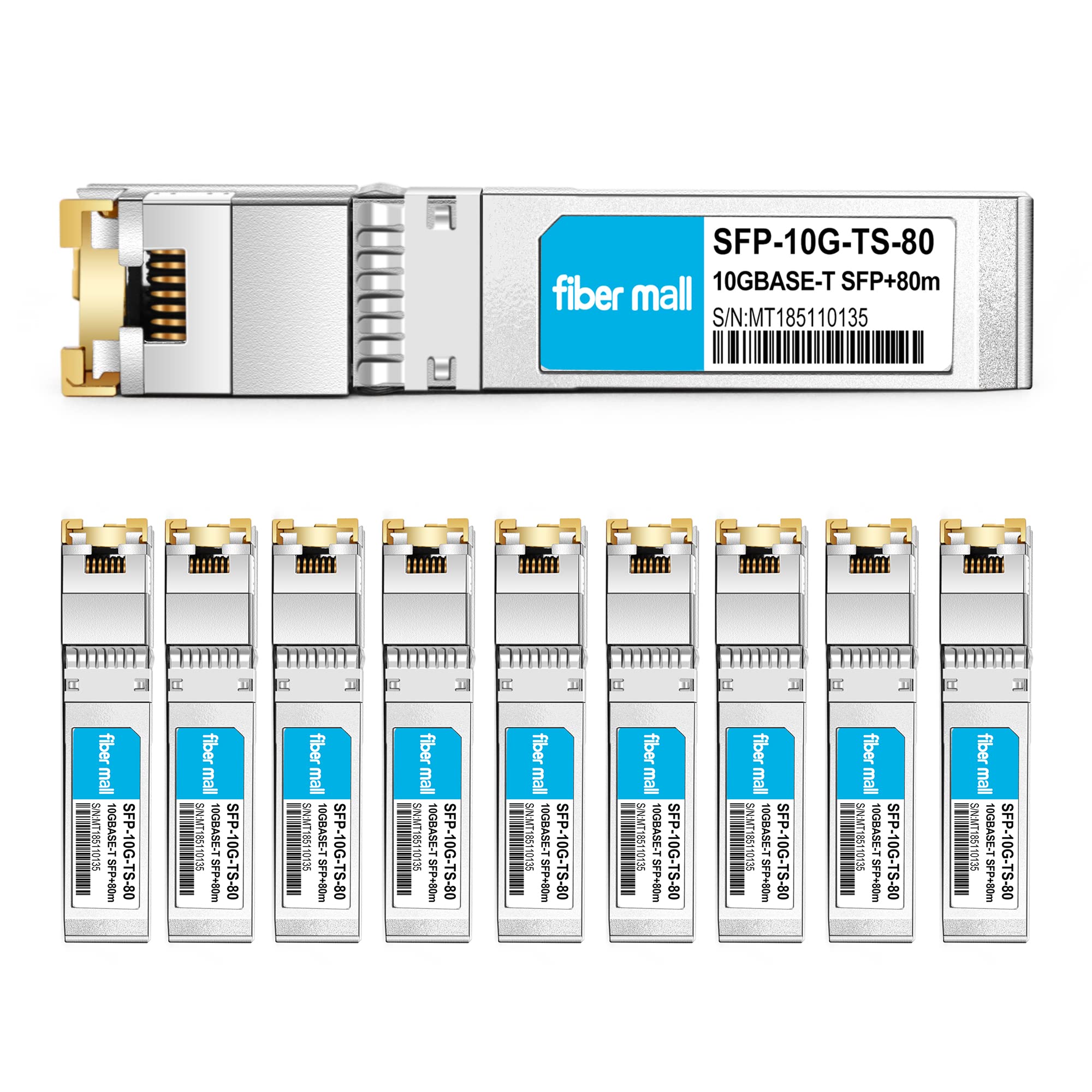 Fiber Mall 10G SFP+ to RJ45,10GBASE-T SFP+ Copper RJ-45 80m Transceiver Module Pack of 10, for Compatible Cisco SFP-10G-T-80