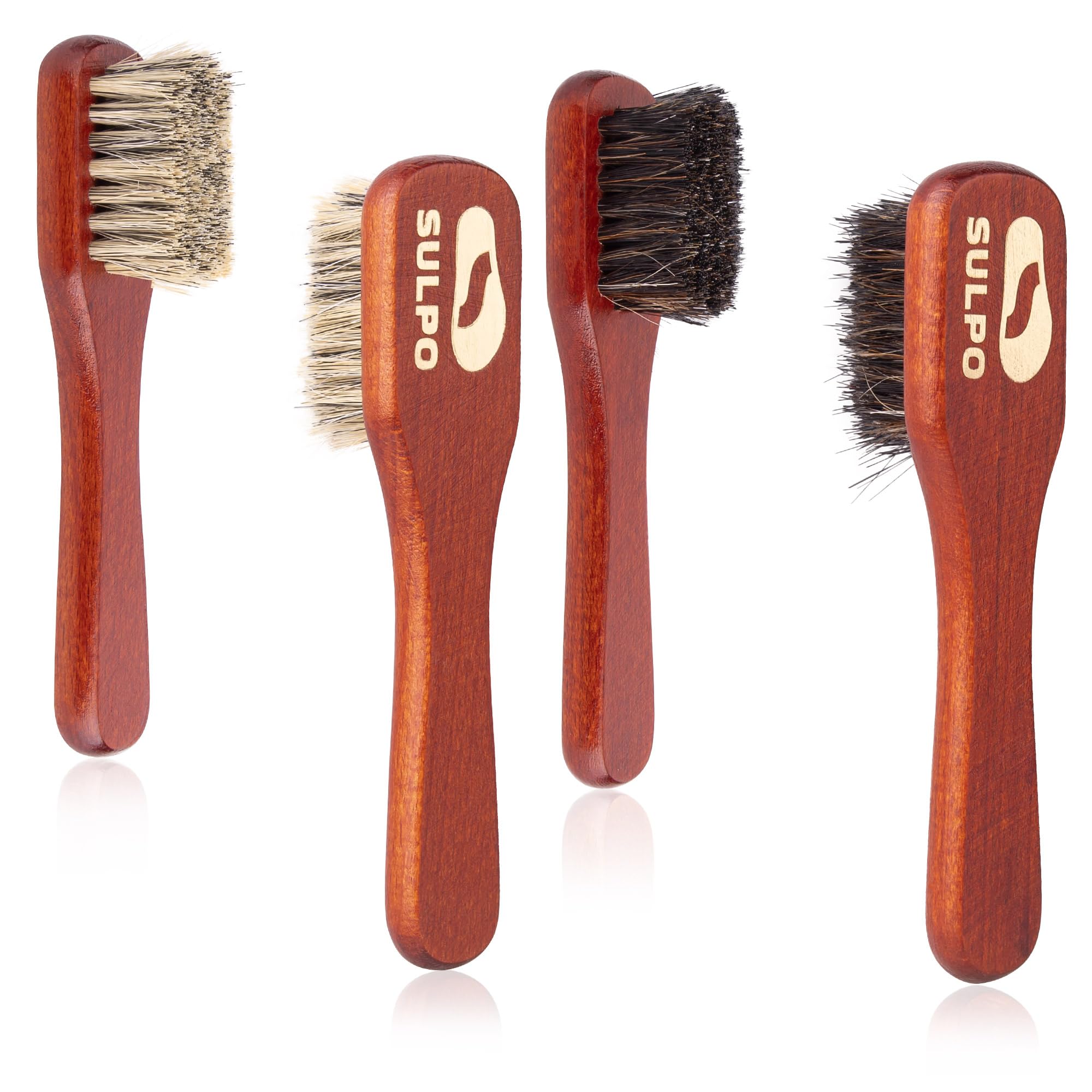 SULPO SULPO Cepillo para marcapáginas Crema para zapatos - Cerdas de caballo - Zapatos de cuero - Cuidado del calzado - Color Negro / Natural 4 unidades