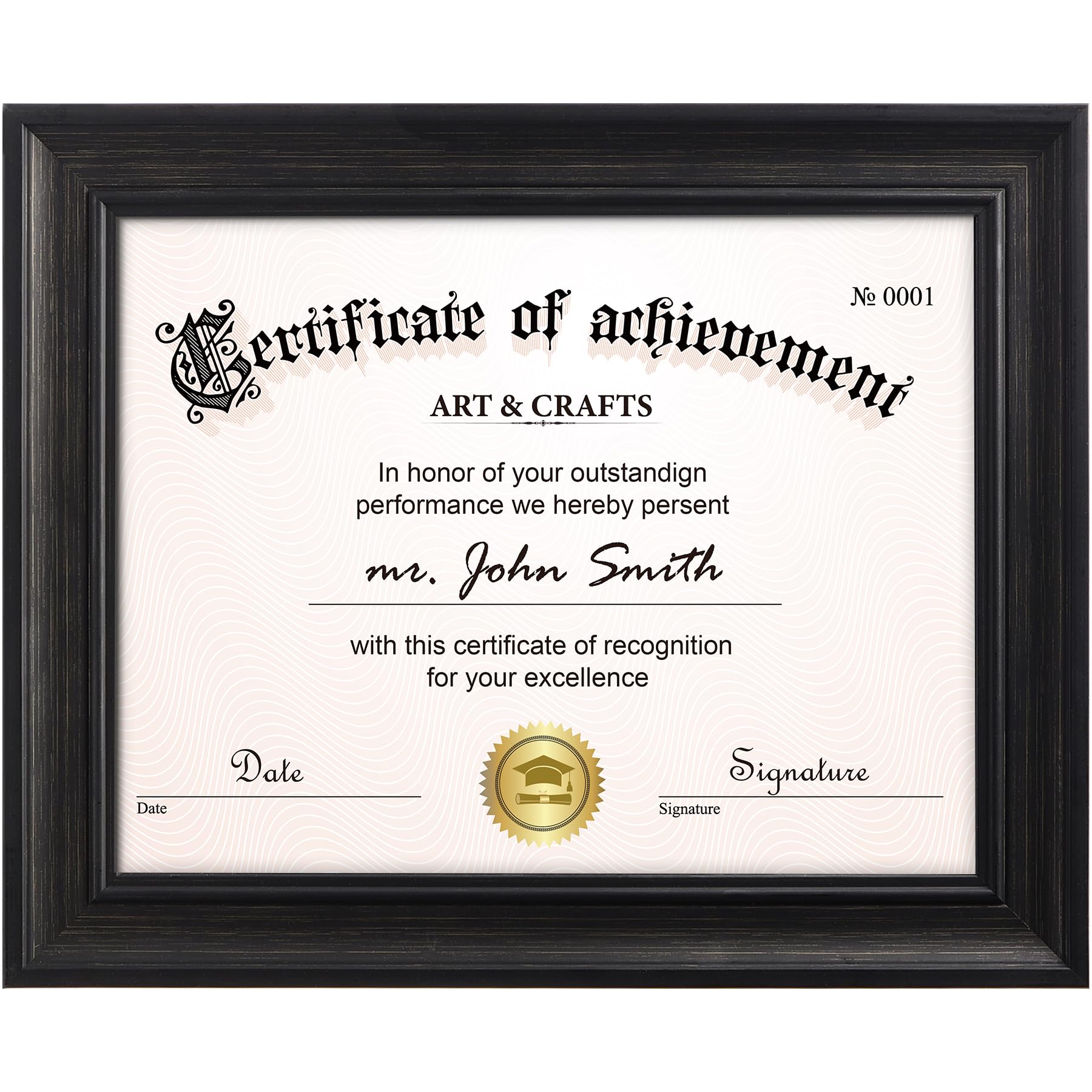 Yaetm 8.5x11 Diploma Frame, Document Frame with Shatter-Resistant Tempered Glass, Display 8.5 x 11 inch Certificate, Rustic Black, Tabletop & Wall Mount (Single, Black)