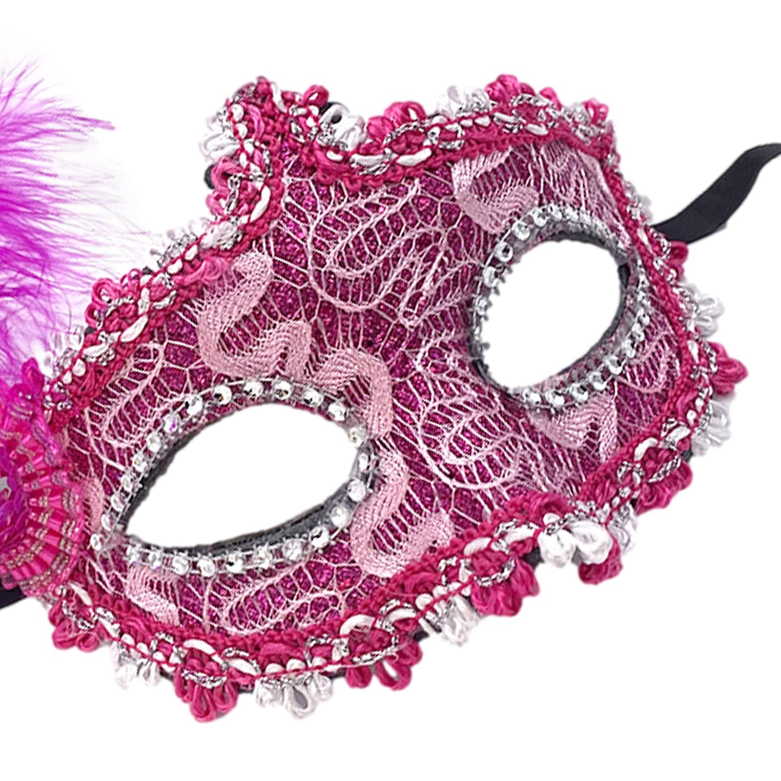 Jamron Women's Fancy Costume Mask with Rhinestones/Feather for Masquerade Party Ball Halloween Carnival Fuchsia SN070309 - Image 3