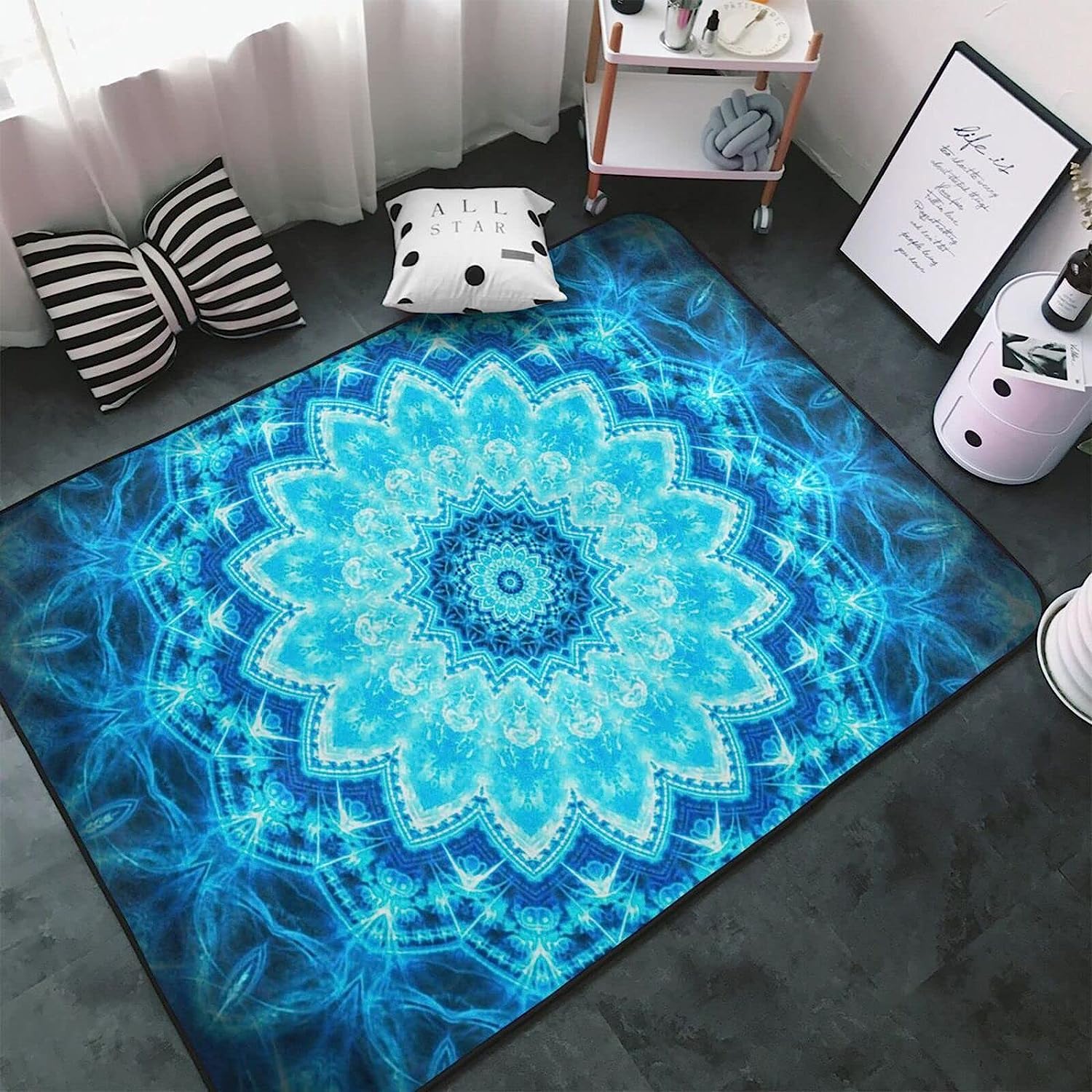 Bel Fiore Blu Morbido Tappeto Da Camera Stampato In 3D 120 X 160 Cm - Tappeto Antiscivolo Con Moquette A Pelo Corto - Zerbino Decorativo Per La Casa - Lavabile - Antimacchia, Non Perde Peluc -0Q6J-G5O