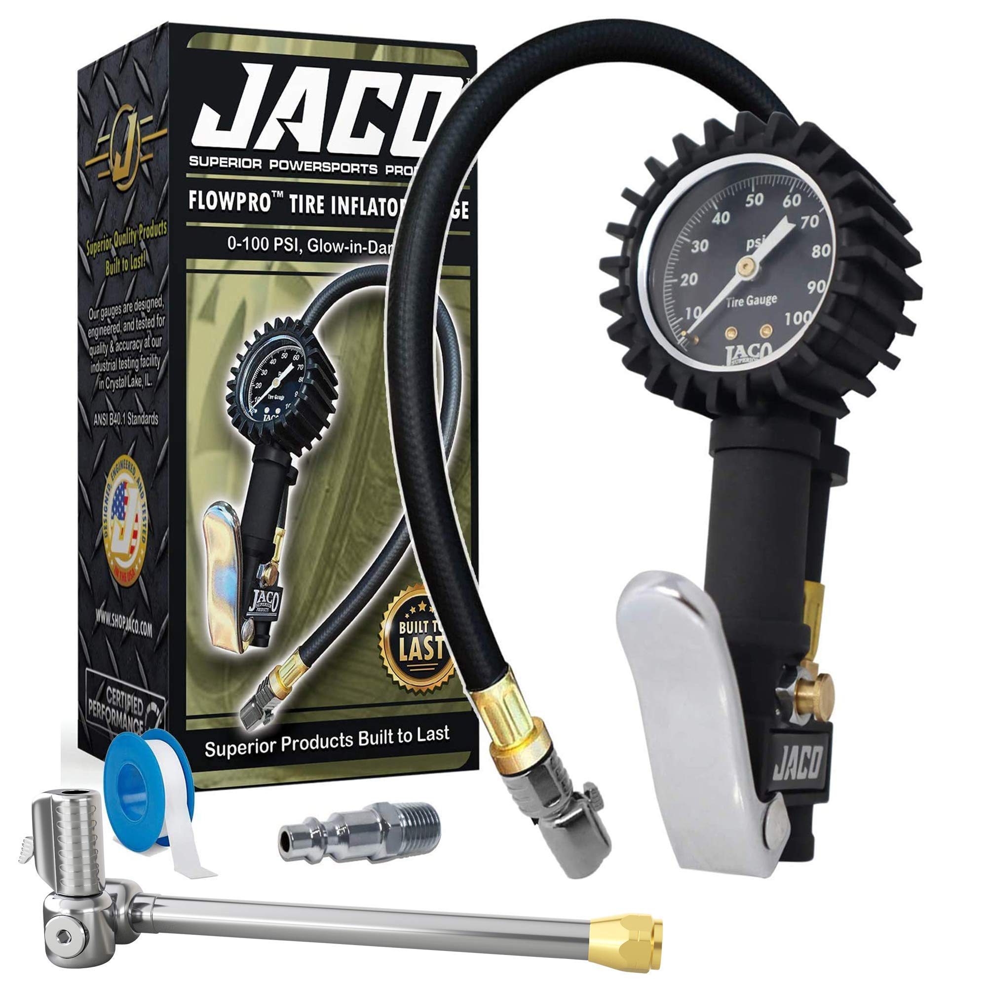 Buy JACO FlowPro Tire Inflator Gauge (100 PSI) with Dually Lightning T
