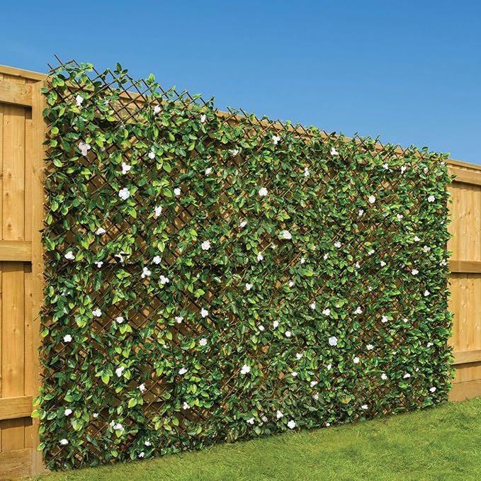 CHRISTOW Expanding Artificial Trellis Fake Leaf White Flower Hedge