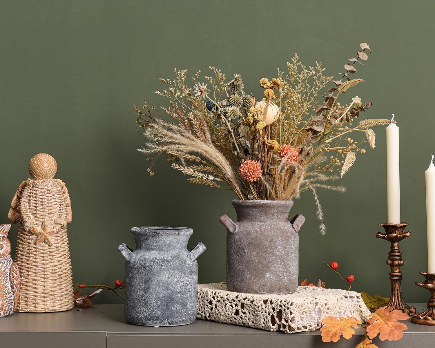 Quoowiit Ceramic Rustic Farmhouse Vase, Distressed Decorative Flower Vases for Home Decor, Ideal Shelf Decor, Boho Vase for Living Room Bedroom Kitchen Office Centerpiece Table Decorations - Image 4