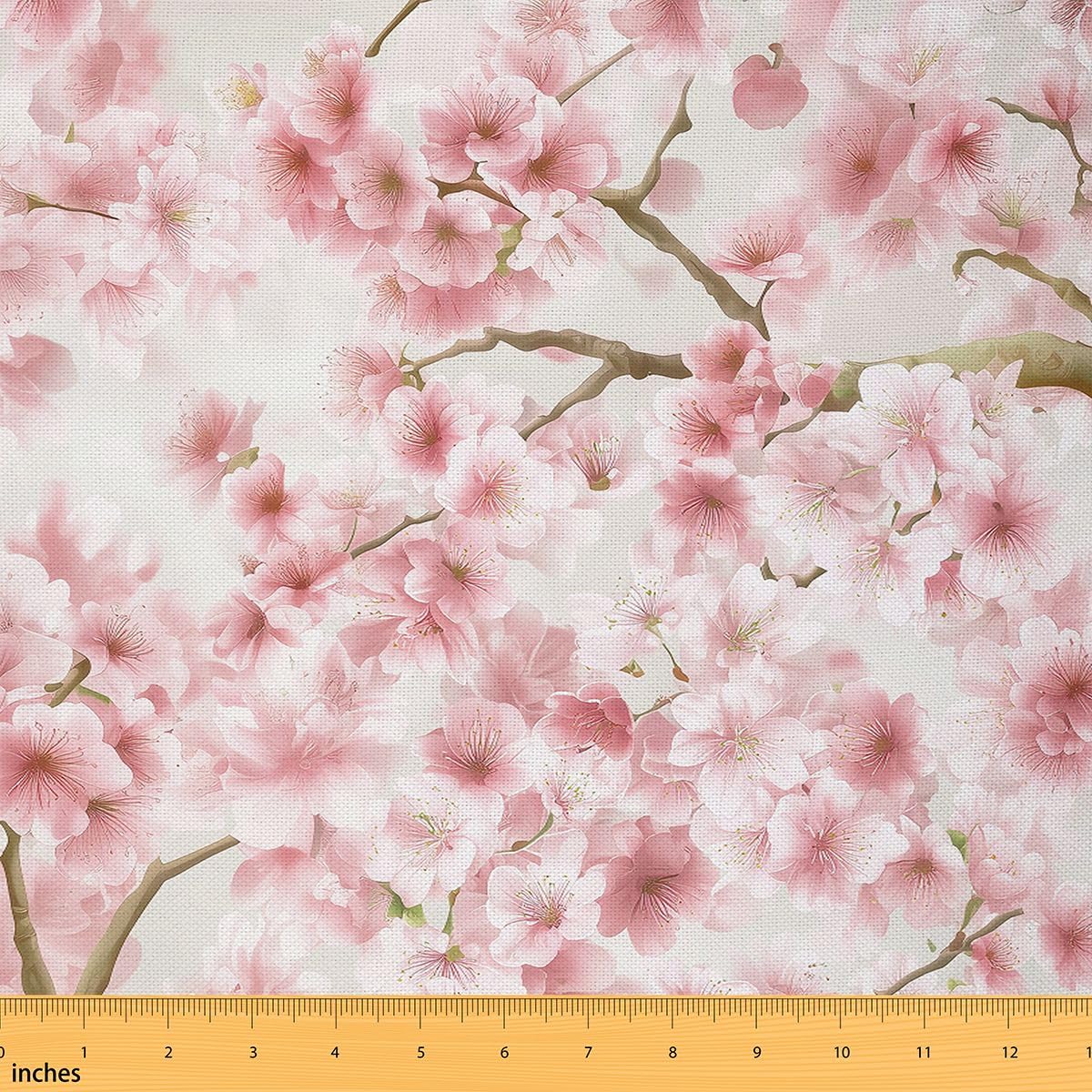 Cherry Blossom Upholstery Fabric by The Yard - Japanese Flower Pink Floral Branch Decorative Waterproof Outdoor Material for Home Accents - Romantic