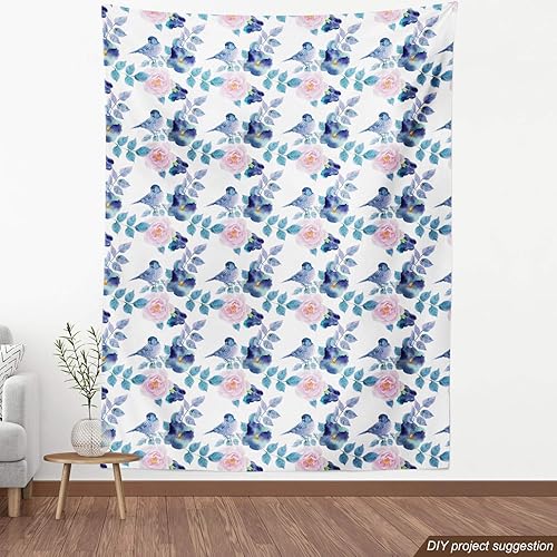 Vista 353 de Lunarable The Yard, tela azul real de The Yard, patrón de cerámica inspirado en el Medio Oriente estilo marroquí, estampado oriental, tela de satén