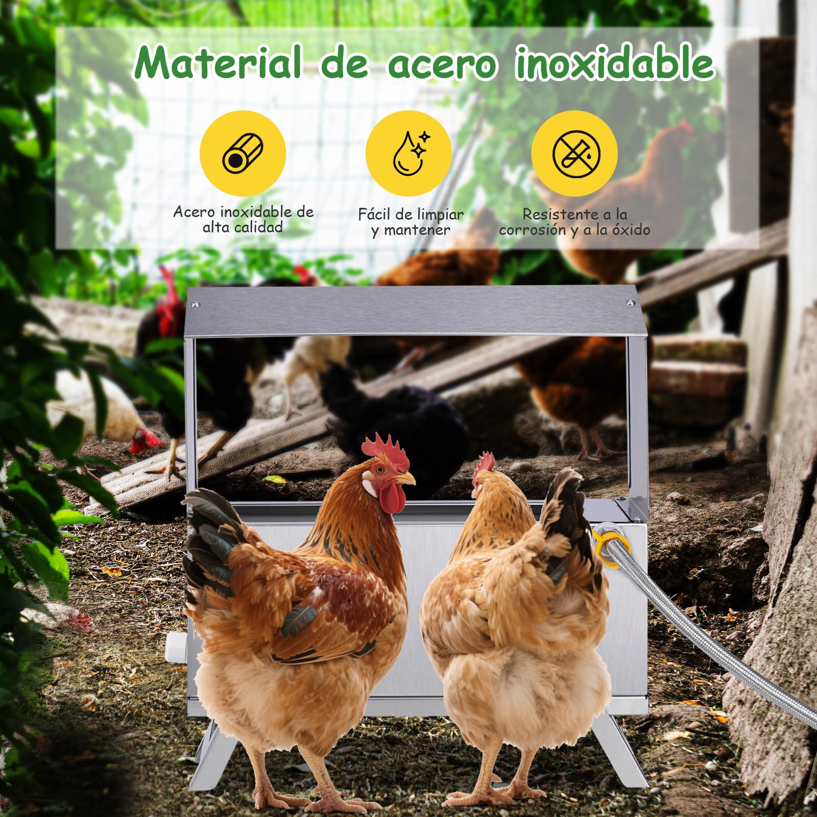 Bebedero Automático De Acero Inoxidable Para Pollos Dispensador AutomáTico De Regador De Pollo Con VáLvula De Flotador Y Pata Agua De Pollo De Metal De Gran Capacidad Para Pato Paloma Ganso (9 Litro）