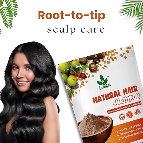 Miniatura 6 de Havintha Champú natural para el cabello con hierbas Amla Reetha Shikakai y Methi Dana Powder para hombres y mujeres, totalmente orgánico  Champú sin