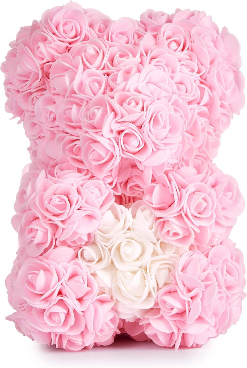 BRUBAKER Rose Bear 10 Inches - Flower Bear for Bridal Showers, Birthdays or Valentines Gift - Gift Box Included - Pink with White Heart