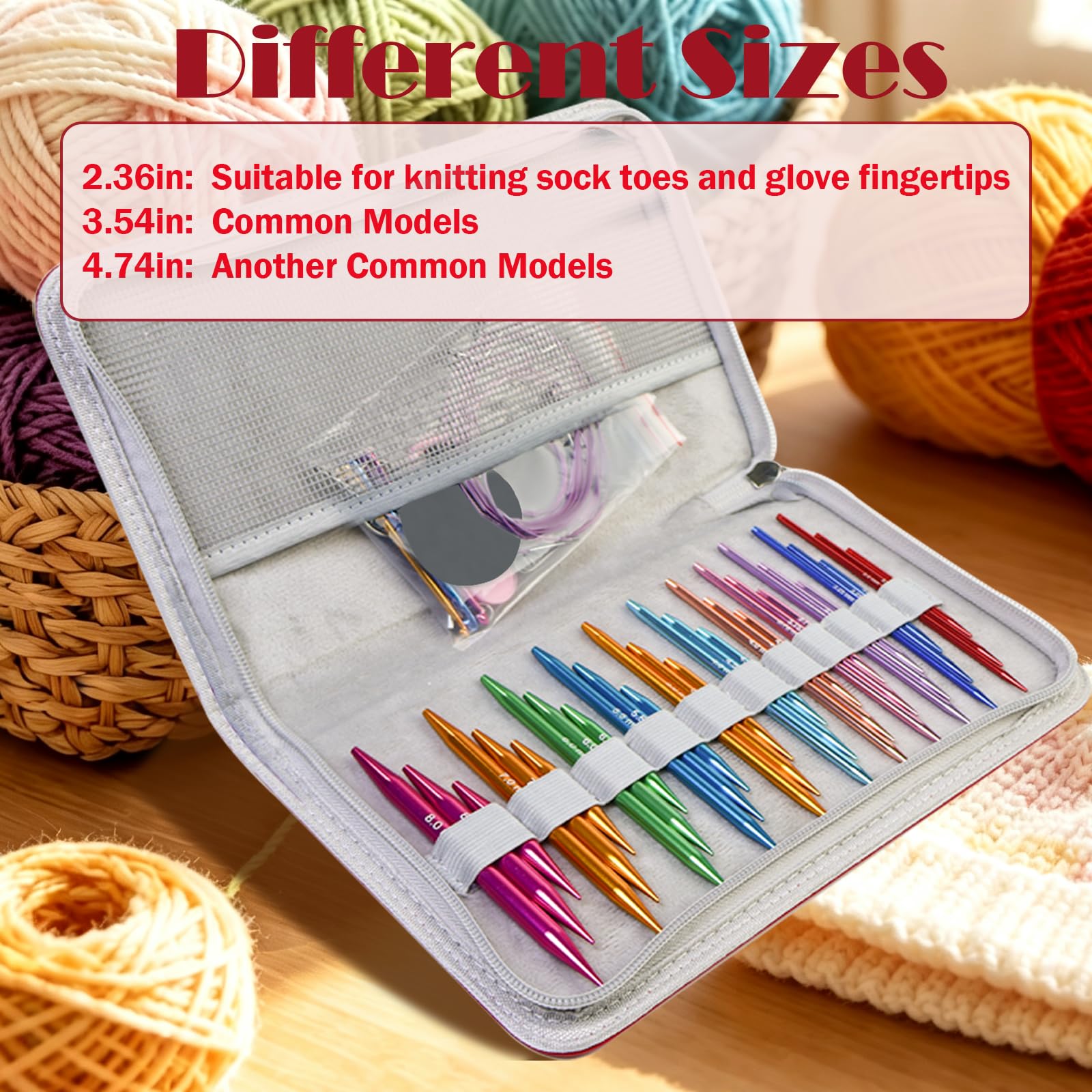 Knitiss Rundstricknadeln mit Etui, 11 Paar Rundstricknadeln, 3–8 mm | Austauschbare Rundstricknadeln aus Aluminium mit 5 Kabeln, mehrfarbig