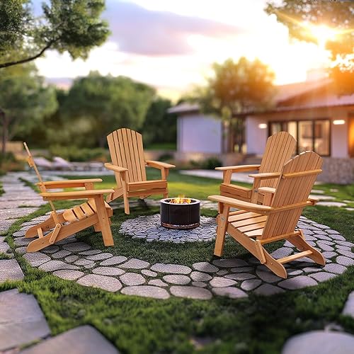 Miniatura 2 de VINGLI Juego de 2 sillas plegables Adirondack de madera, sillas Adirondack para exteriores, sillas plegables para fogata para patio, barbacoa,