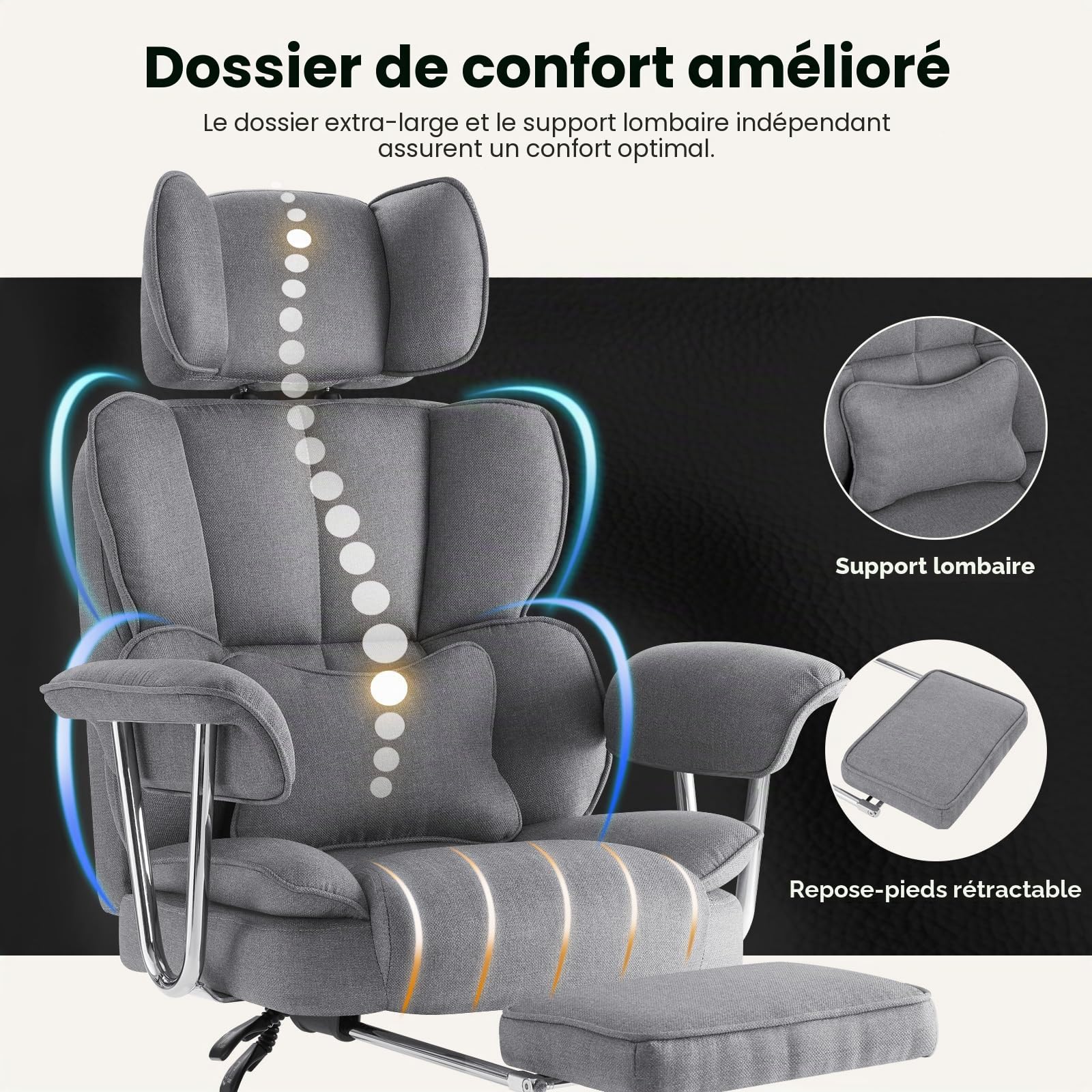 IWMH Chaise de Bureau Ergonomique avec Repose-Pieds et Soutien Lombaire