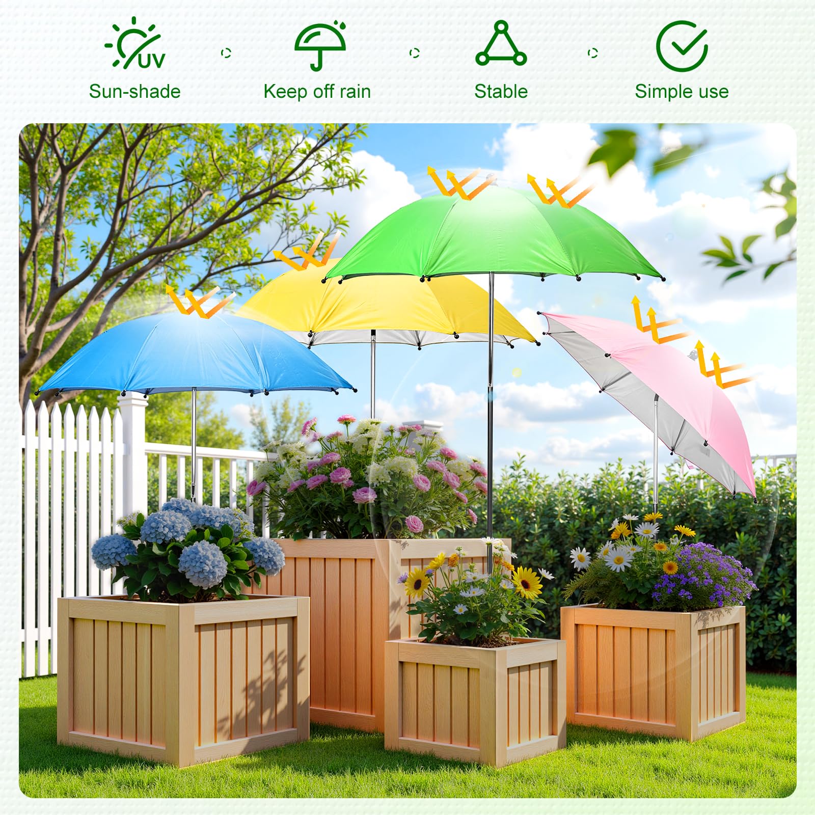 Ombrelli per piante da esterno, 4 pezzi regolabili in altezza e angolo da giardino per ombrelloni da sole e pioggia, 63 cm, grande set di ombrelloni per piante in vaso, aiuole da giardino e fiori