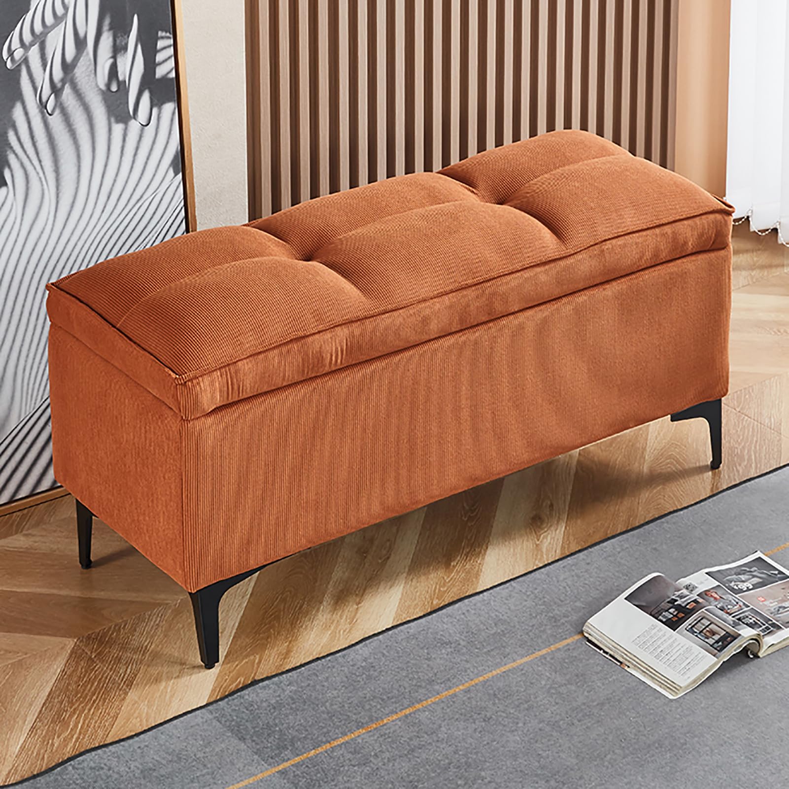 Pouf de rangement en velours pour une entrée accueillante et rangée