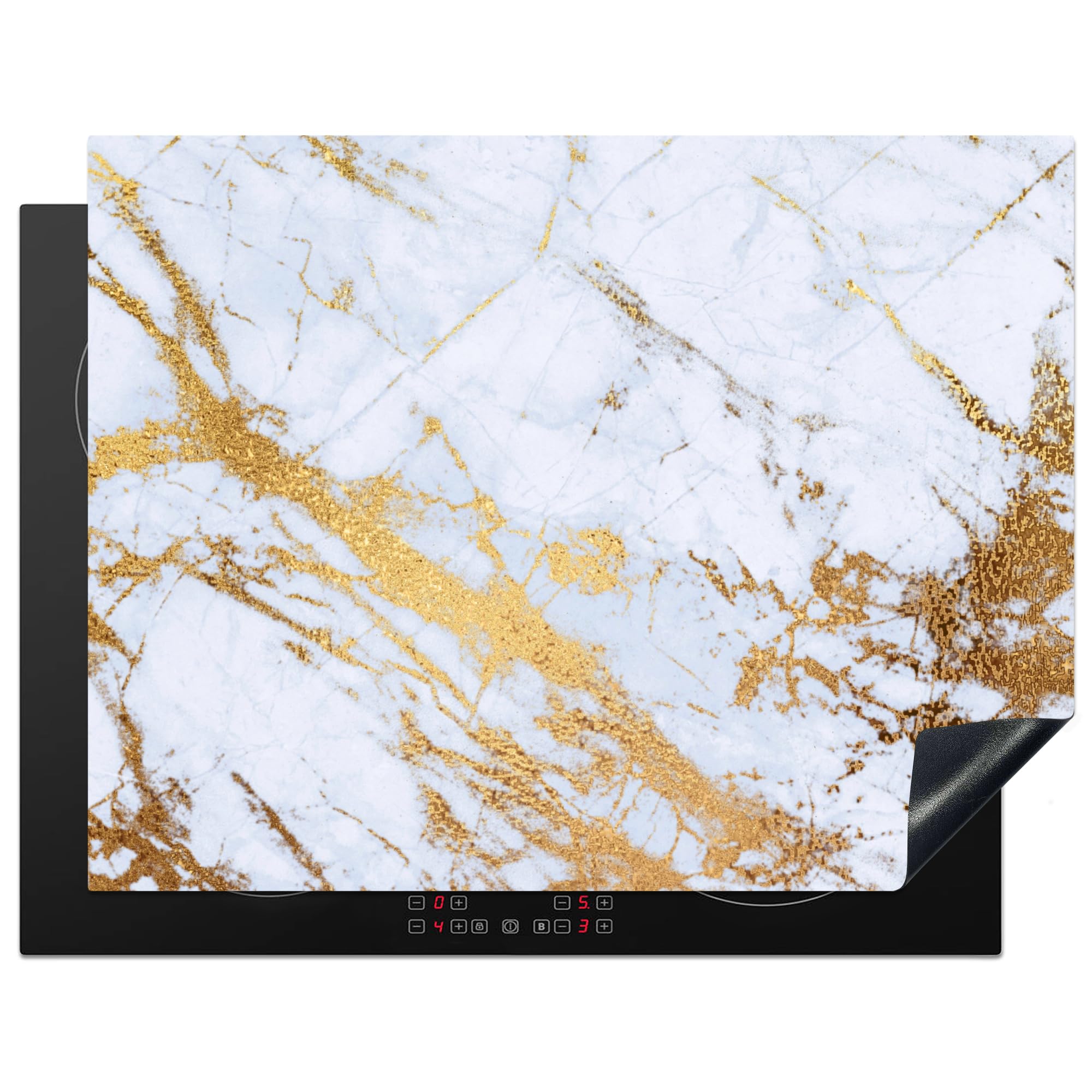 KitchenYeah© Induction Hob Cover Protector Mat 23.2"x30.3" / 77x59 cm Kitchen Universal Ceramic Covers for Electric Cookers Vinyl Marble - Gold - White - Luxury - Marble Look - Glitter
