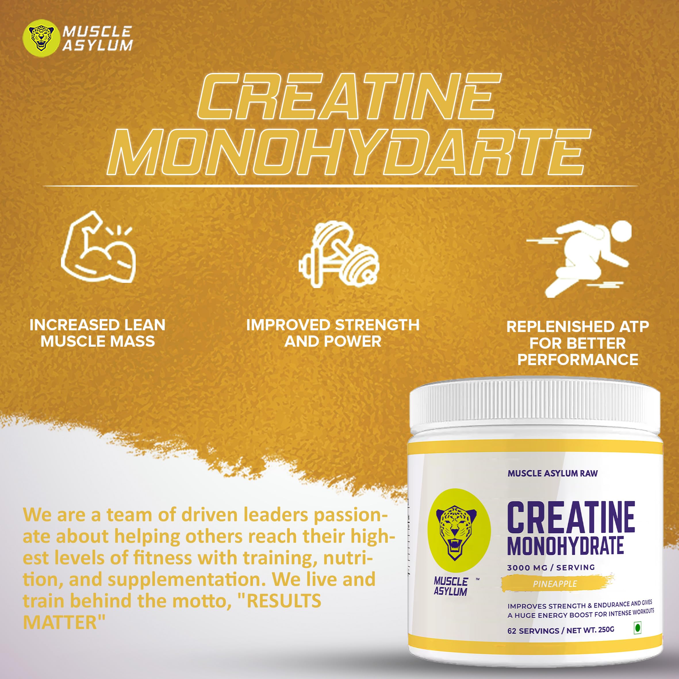 Muscle Asylum Pure Creatine Monohydrate | 250g, 62 Servings | Pineapple | With Genuine Lab Reports | Enhanced Muscle Strength & Power | Fast Recovery | Increased Muscle Mass - Image 7 thumbnail