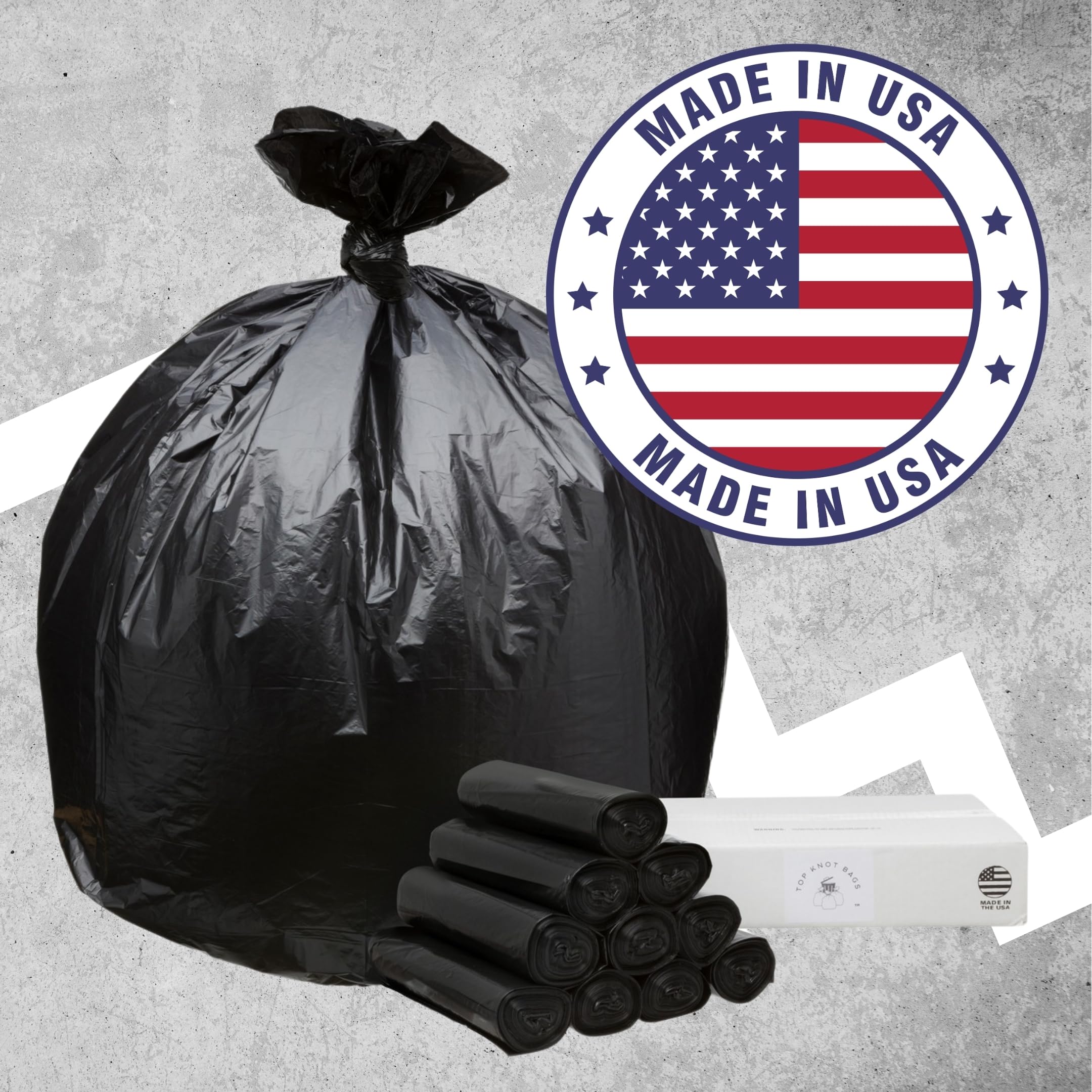 Top Knot Bags Bolsa de basura de 45 galones, 40 x 46 pulgadas, 1.5 mil, color negro, 100 unidades, 40 galones, 41 galones, 42 galones, 43 galones y 44 galones, fabricada en Estados Unidos
